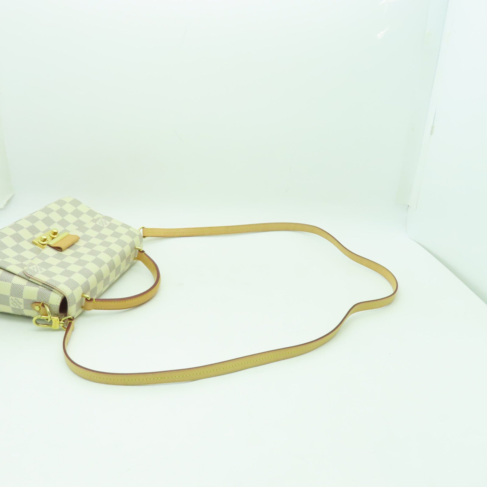 LOUIS VUITTON Damier Azur Croisette 金扣手挽肩背兩用袋白色