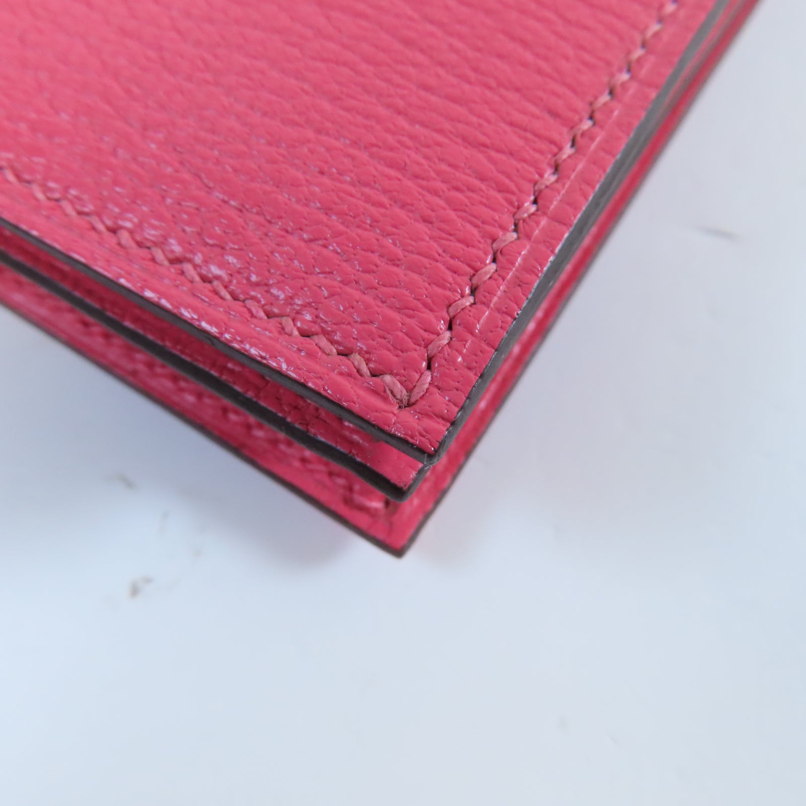 HERMES Chevre皮革Bearn W Snap銀扣長錢包Rose Azalee杜鵑粉色