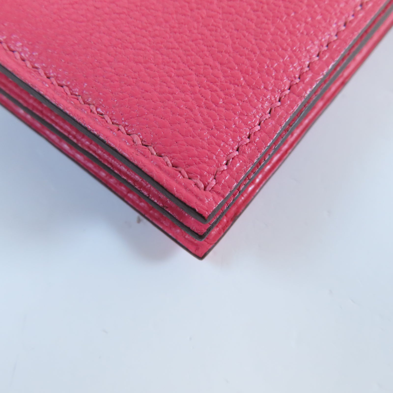 HERMES Chevre皮革Bearn W Snap銀扣長錢包Rose Azalee杜鵑粉色