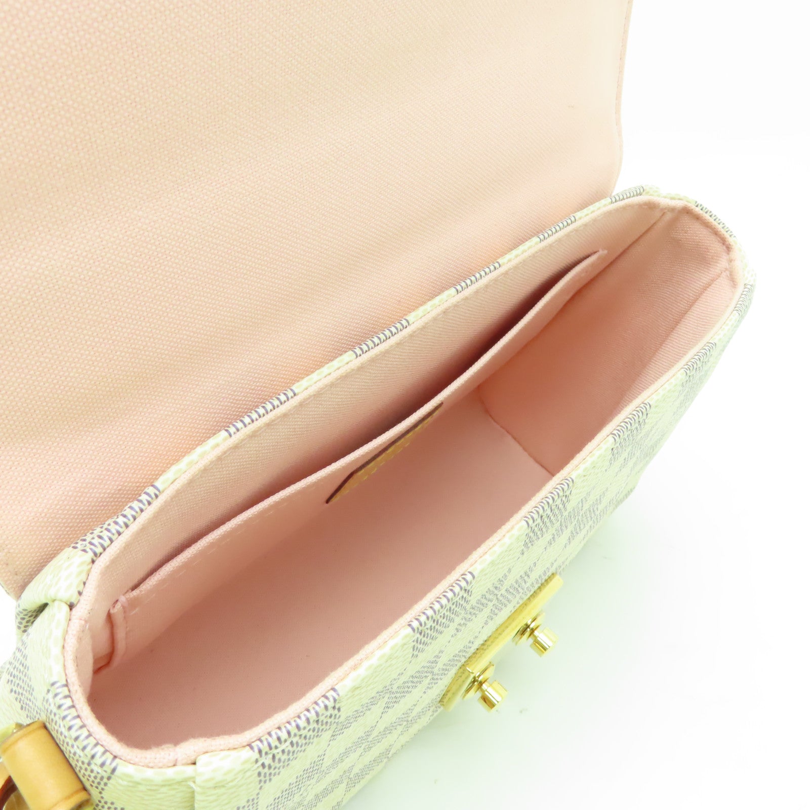 LOUIS VUITTON Damier Azur Croisette 金扣手挽肩背兩用袋白色