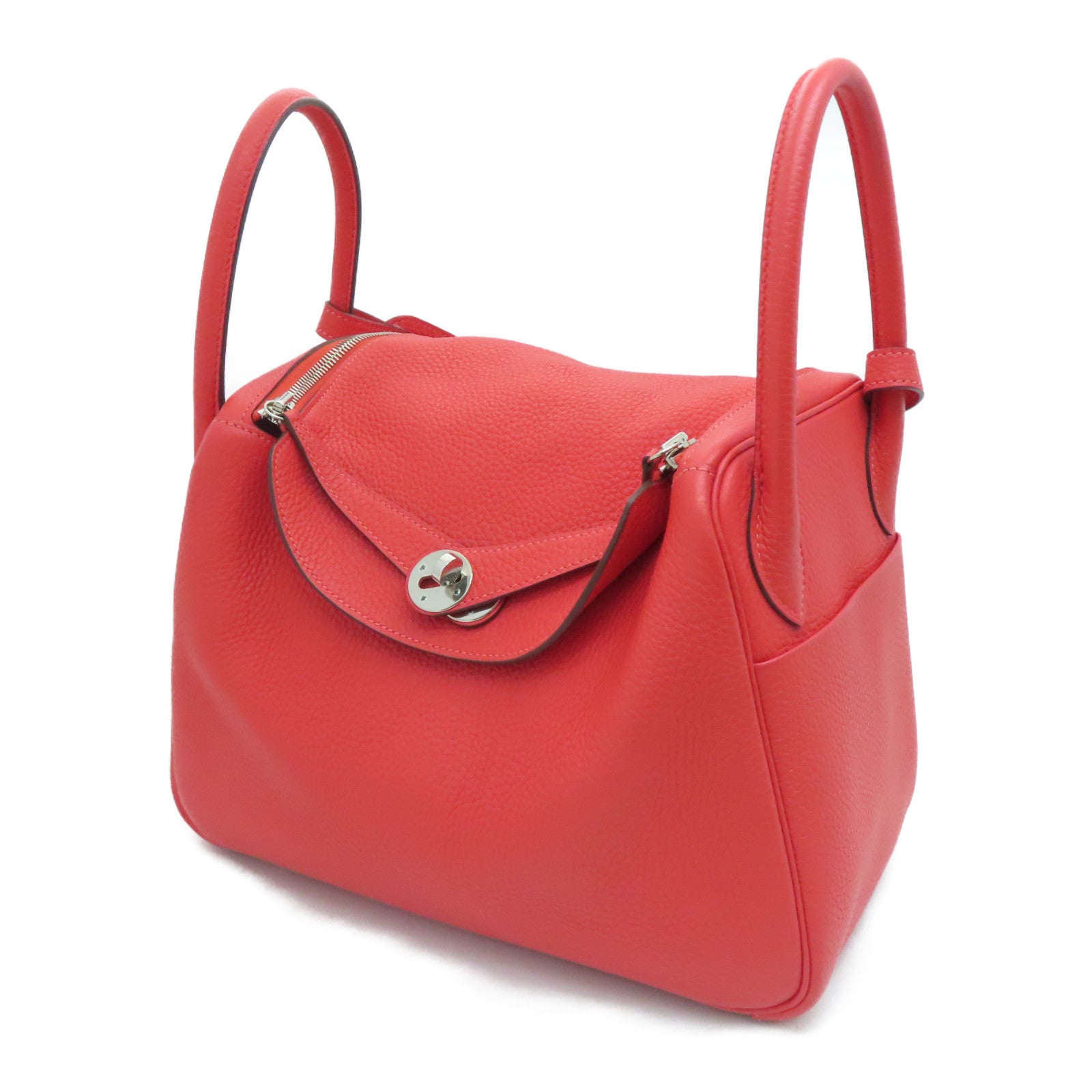 HERMES Clemence皮革Lindy 30银扣肩背袋红色