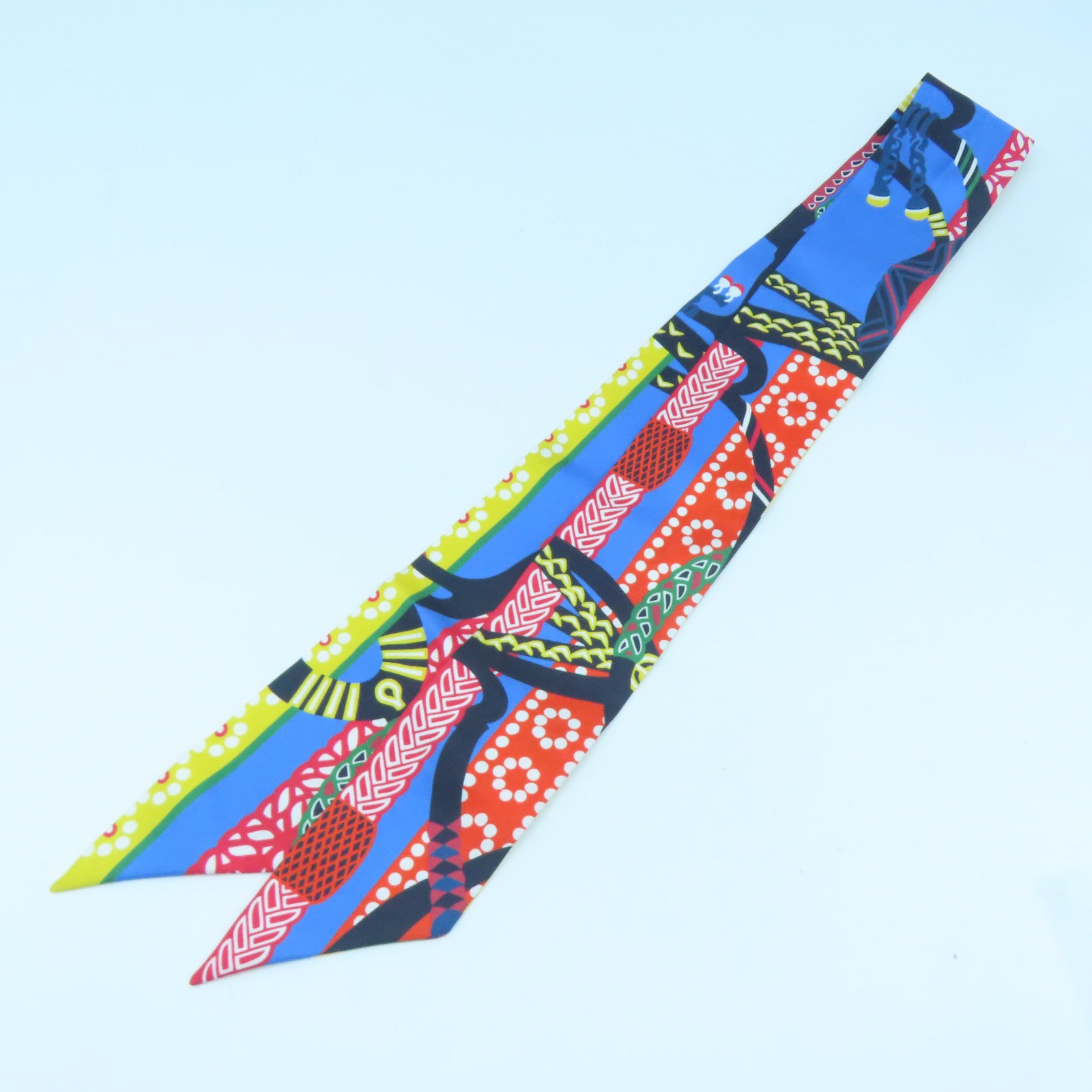 HERMES Silk Twilly Scarf Blue/Red/Multicolor