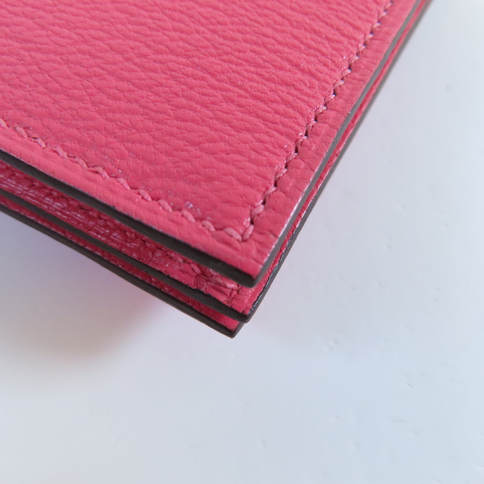HERMES Chevre皮革Bearn W Snap銀扣長錢包Rose Azalee杜鵑粉色