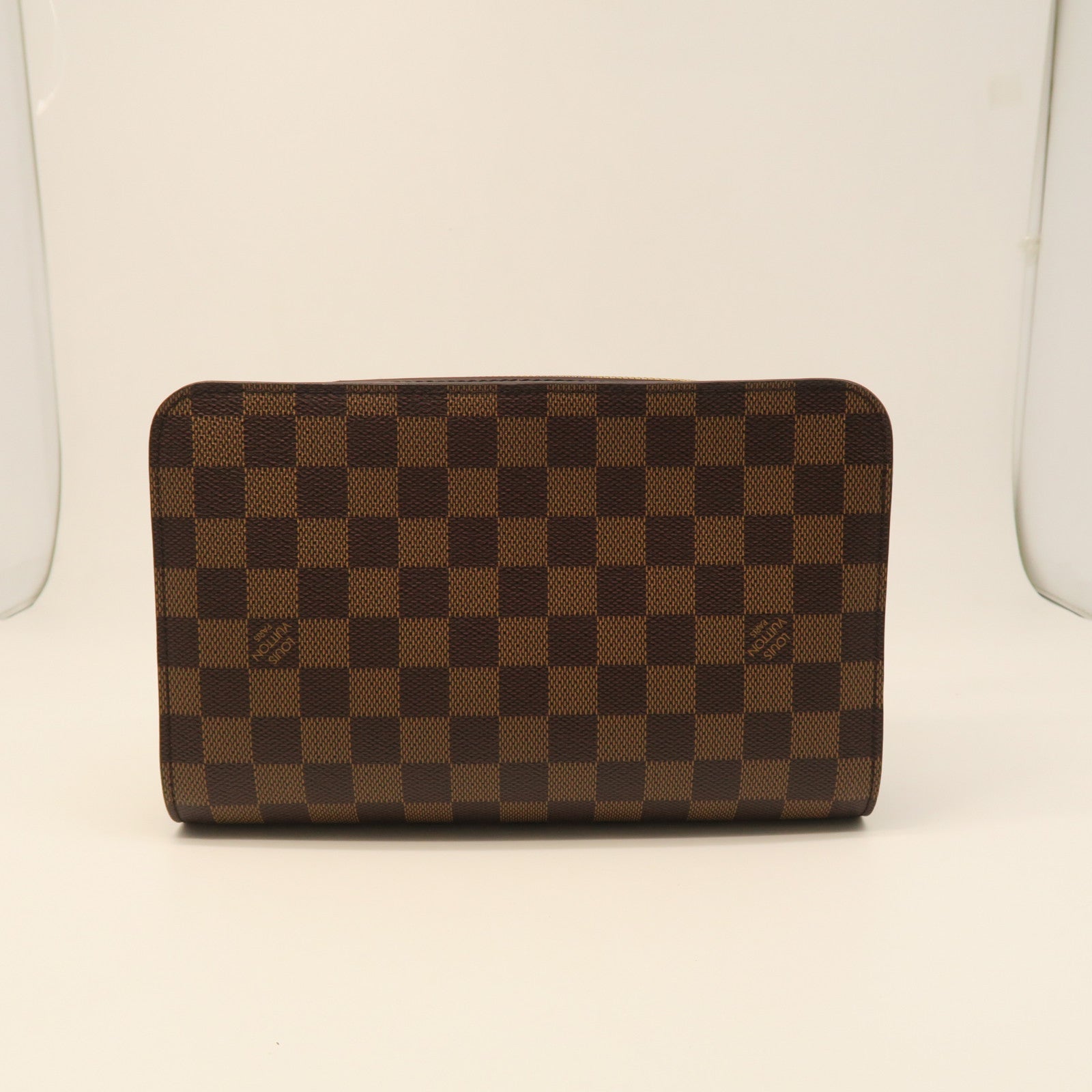 LOUIS VUITTON Damier Saint Louis Gold Buckle Clutch Brown