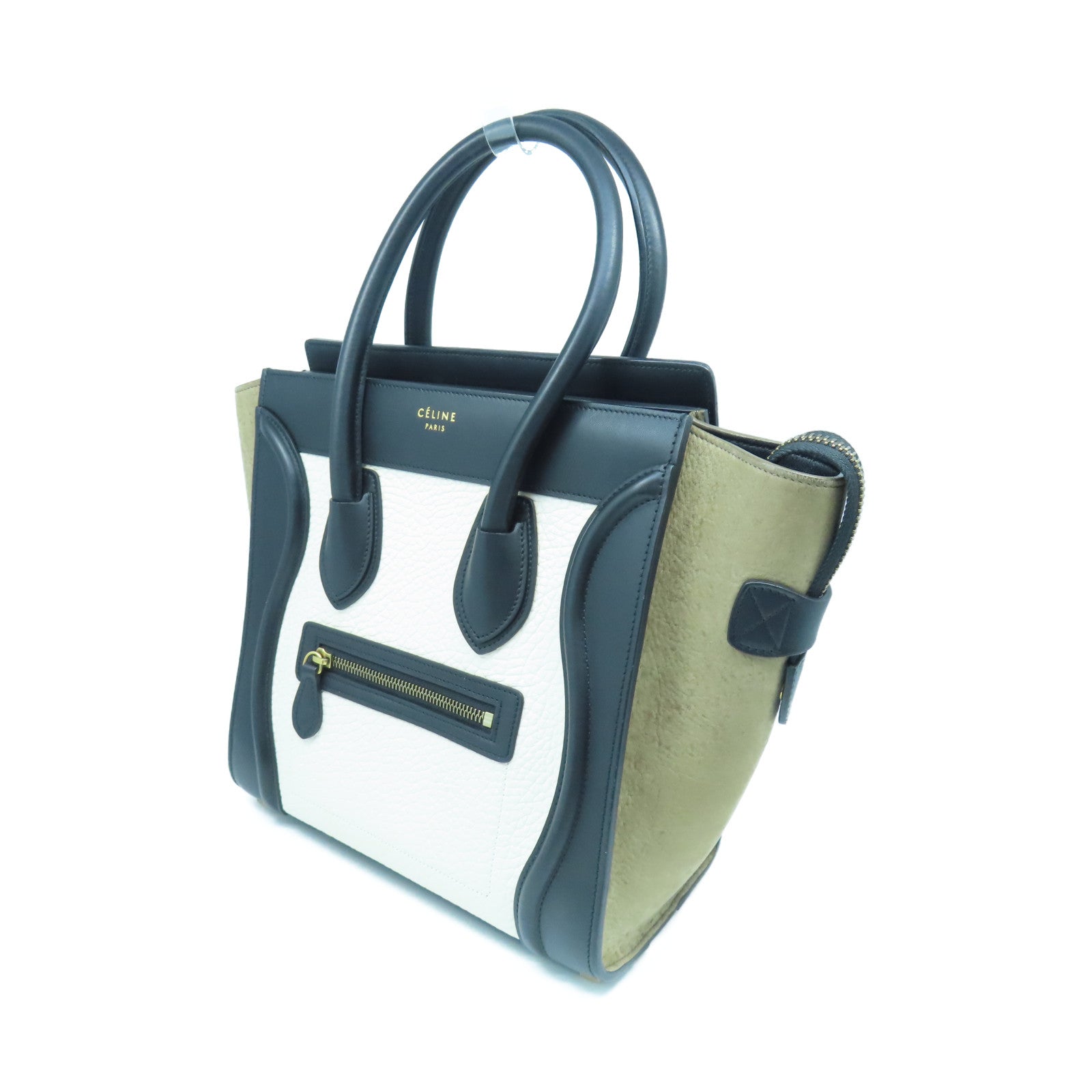 CELINE 牛皮皮革Micro Luggage金扣手挽袋黑色/白色/棕色