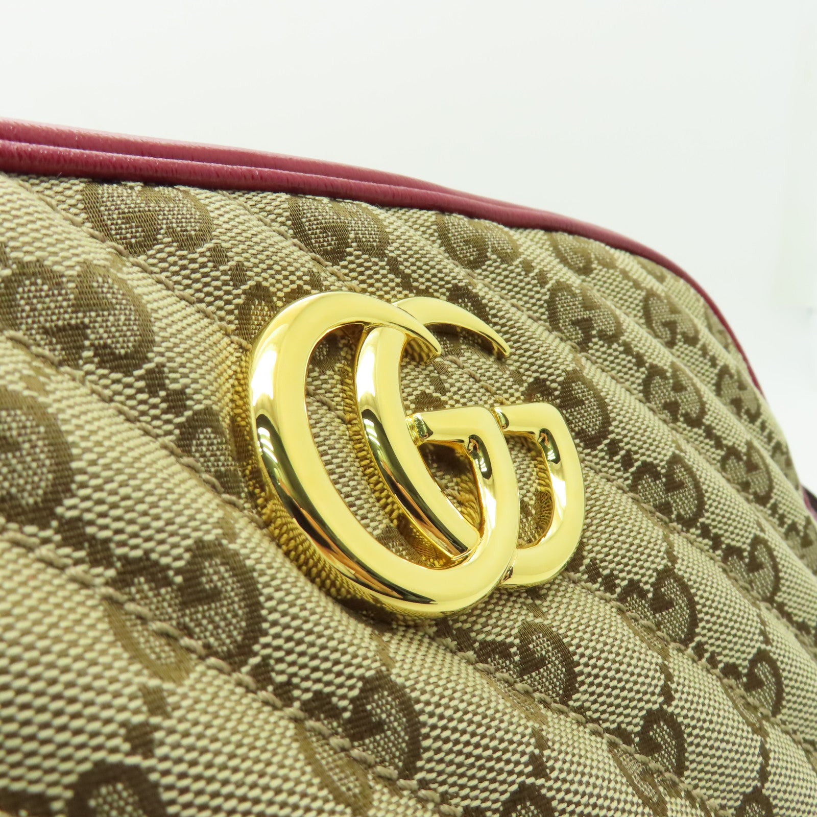 GUCCI 帆布GG Marmont Shoulder Bag金扣肩背袋啡色/紅色