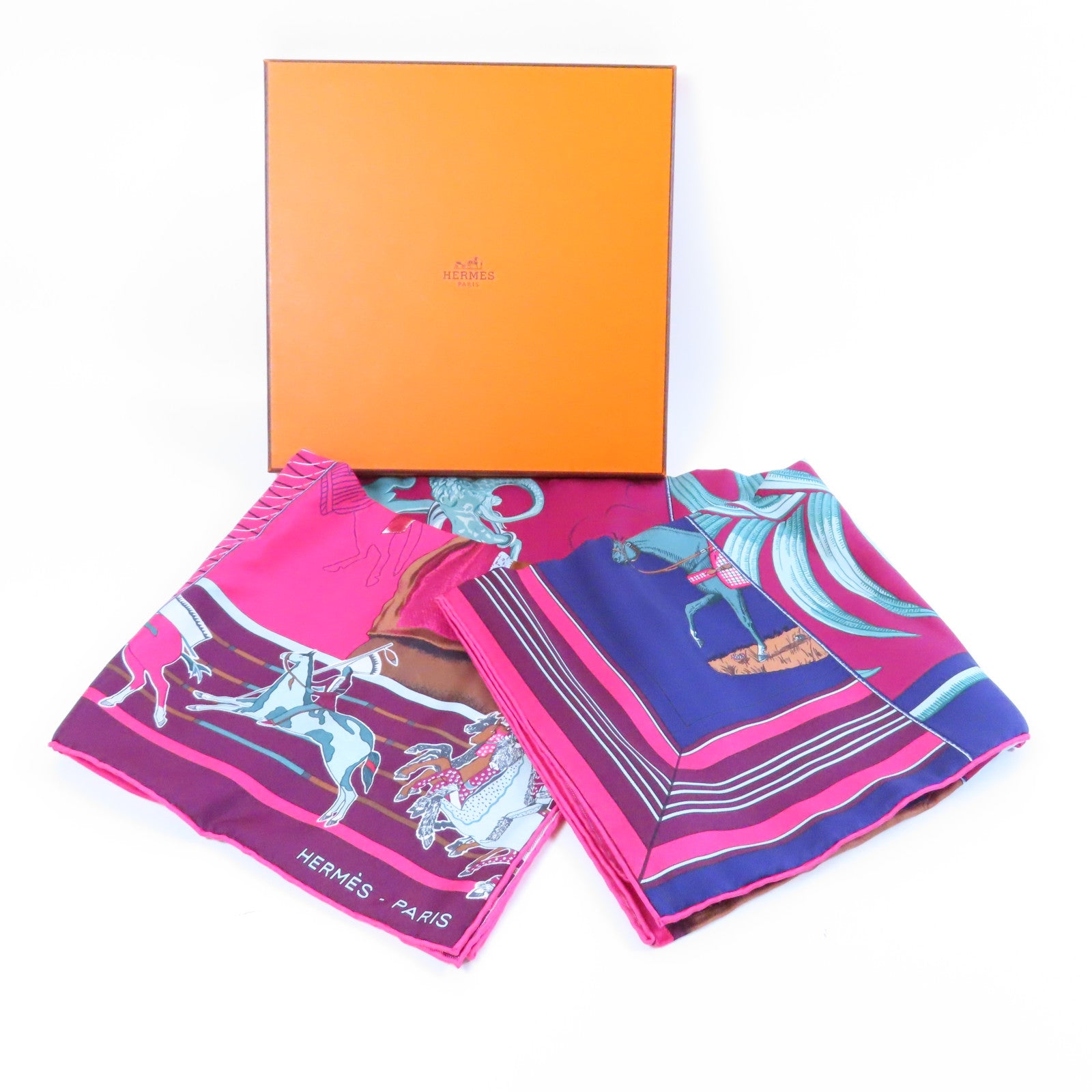 HERMES 絲質Scarf絲巾桃紅色/紫色