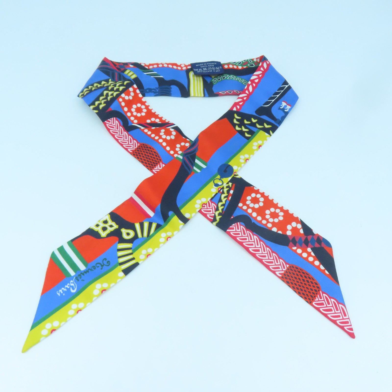 HERMES Silk Twilly Scarf Blue/Red/Multicolor