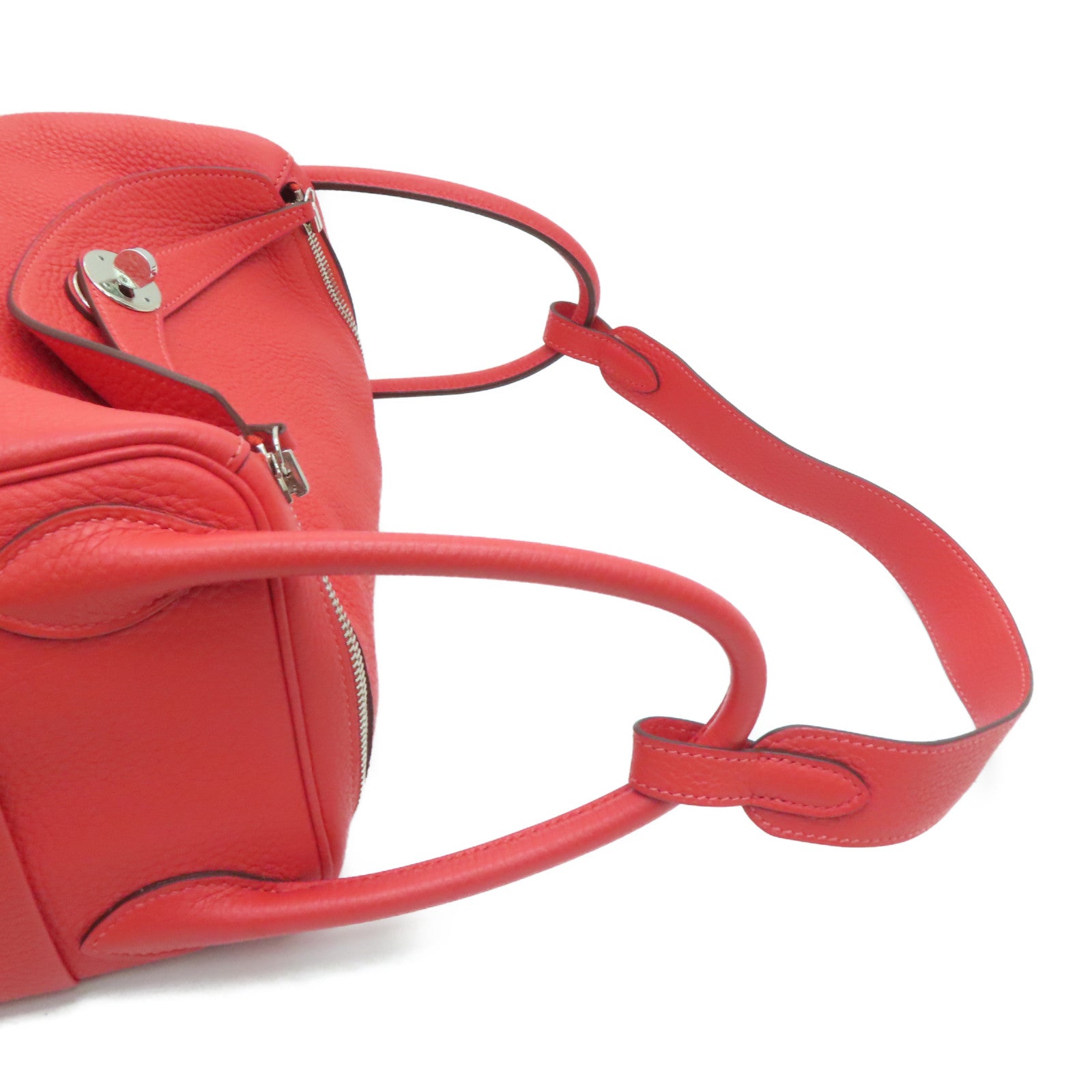 HERMES Clemence皮革Lindy 30银扣肩背袋红色
