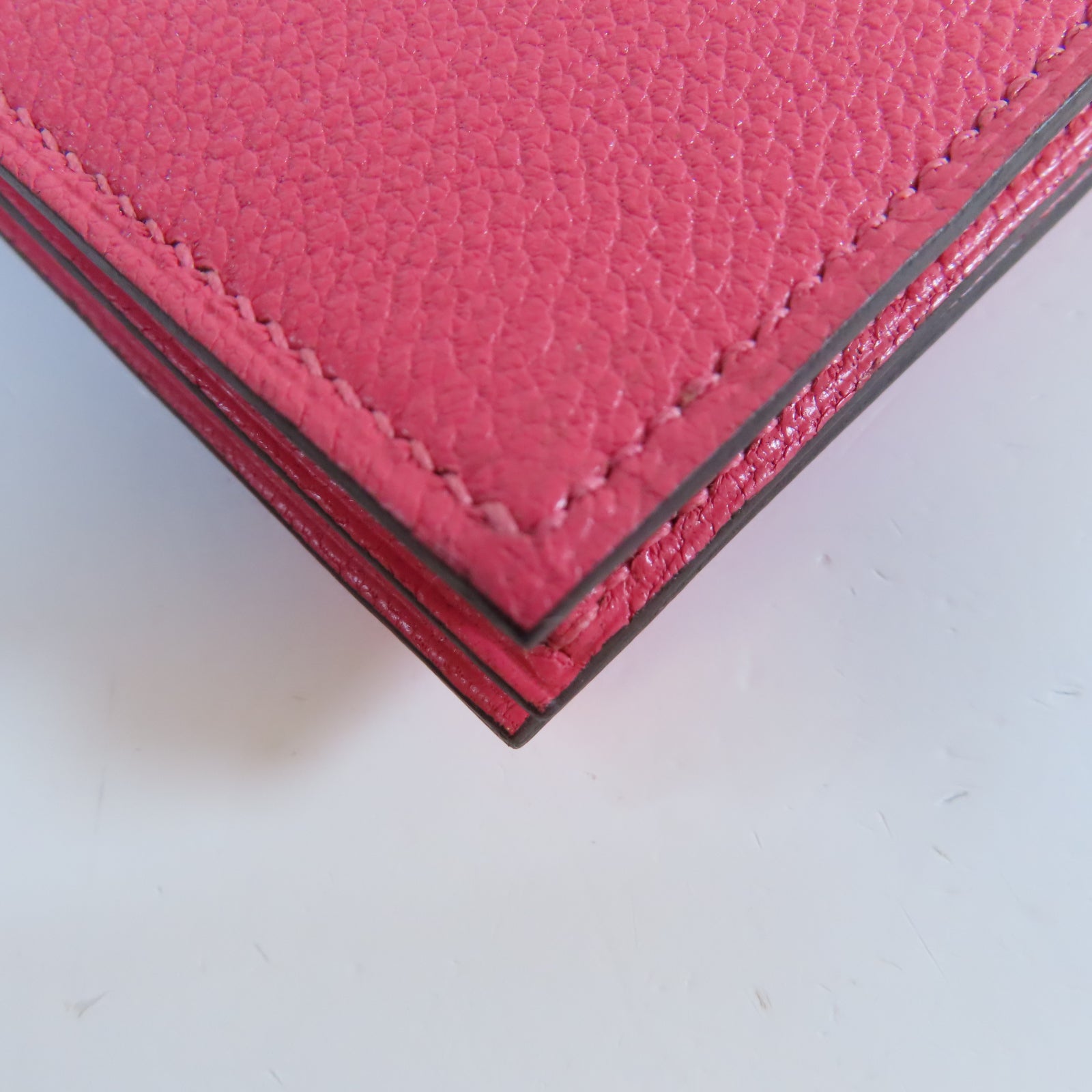 HERMES Chevre皮革Bearn W Snap銀扣長錢包Rose Azalee杜鵑粉色