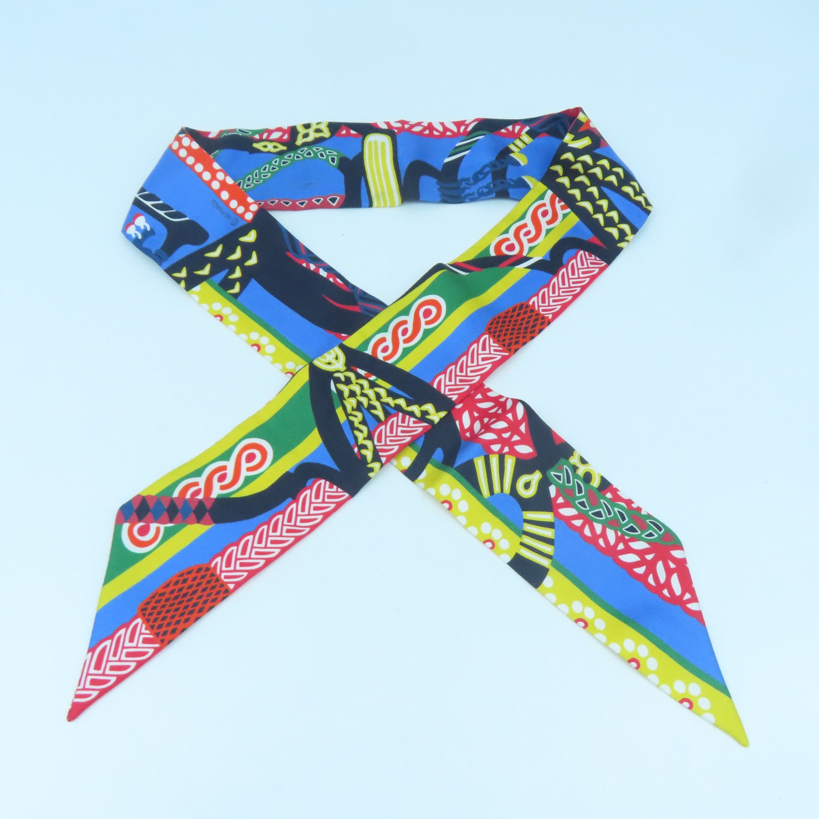 HERMES Silk Twilly Scarf Blue/Red/Multicolor