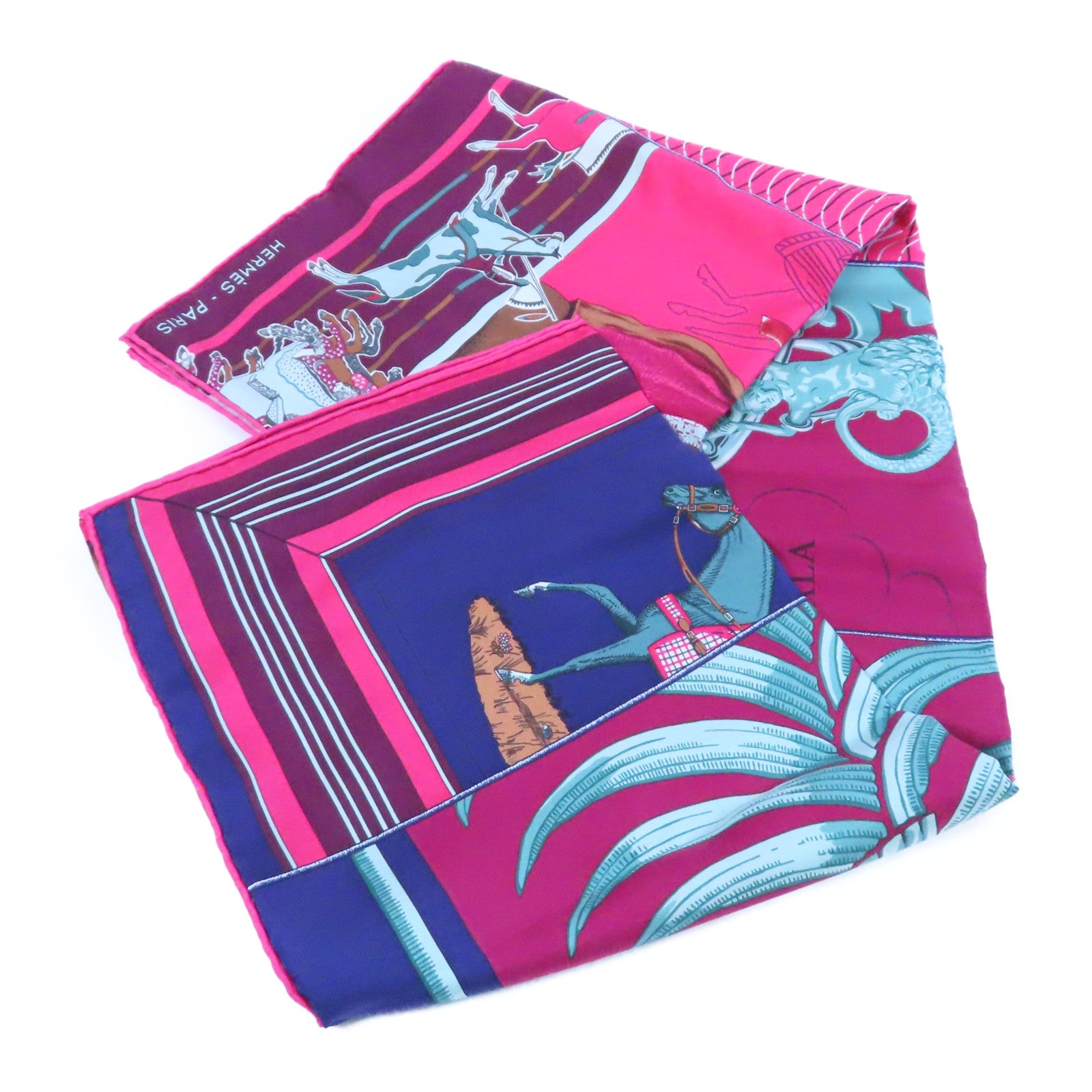 HERMES 絲質Scarf絲巾桃紅色/紫色