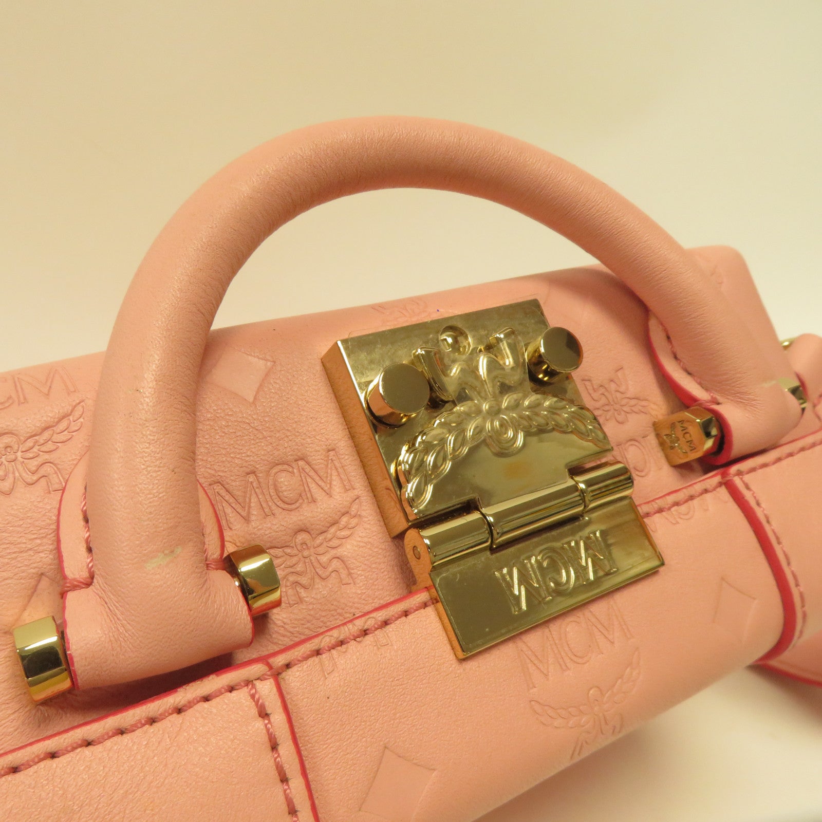 MCM 皮革Shoulder Bag金扣手挽肩背兩用袋粉紅色