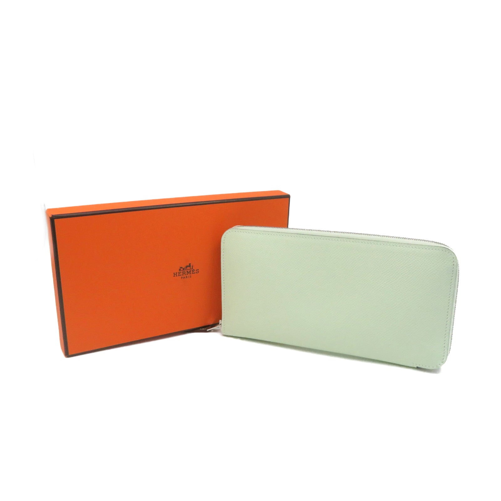 HERMES Epsom皮革Silk-In Long wallet银扣拉链长钱包Vert Fizz浅绿色