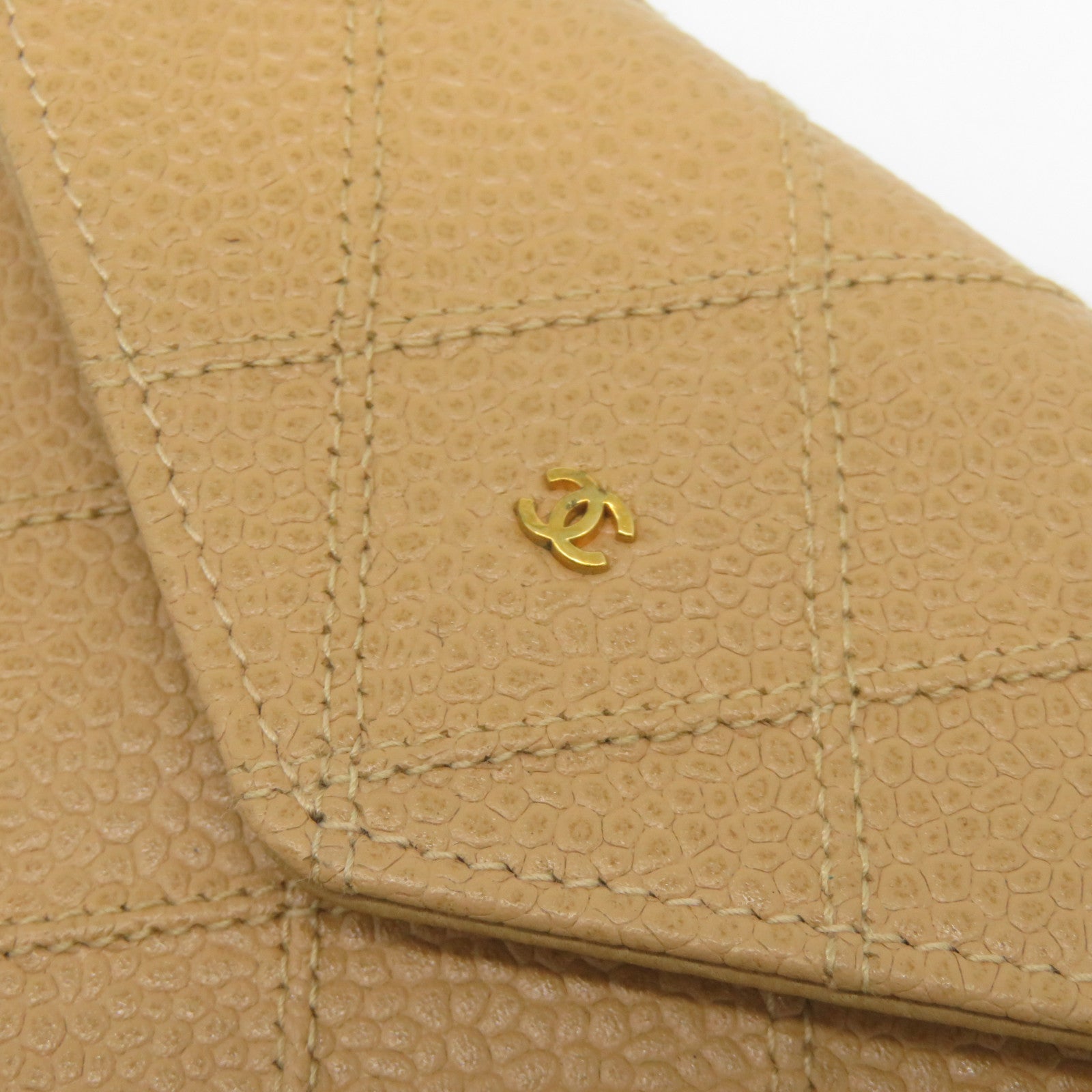 CHANEL 菱格Caviar皮革Coin Case金扣零錢包米色