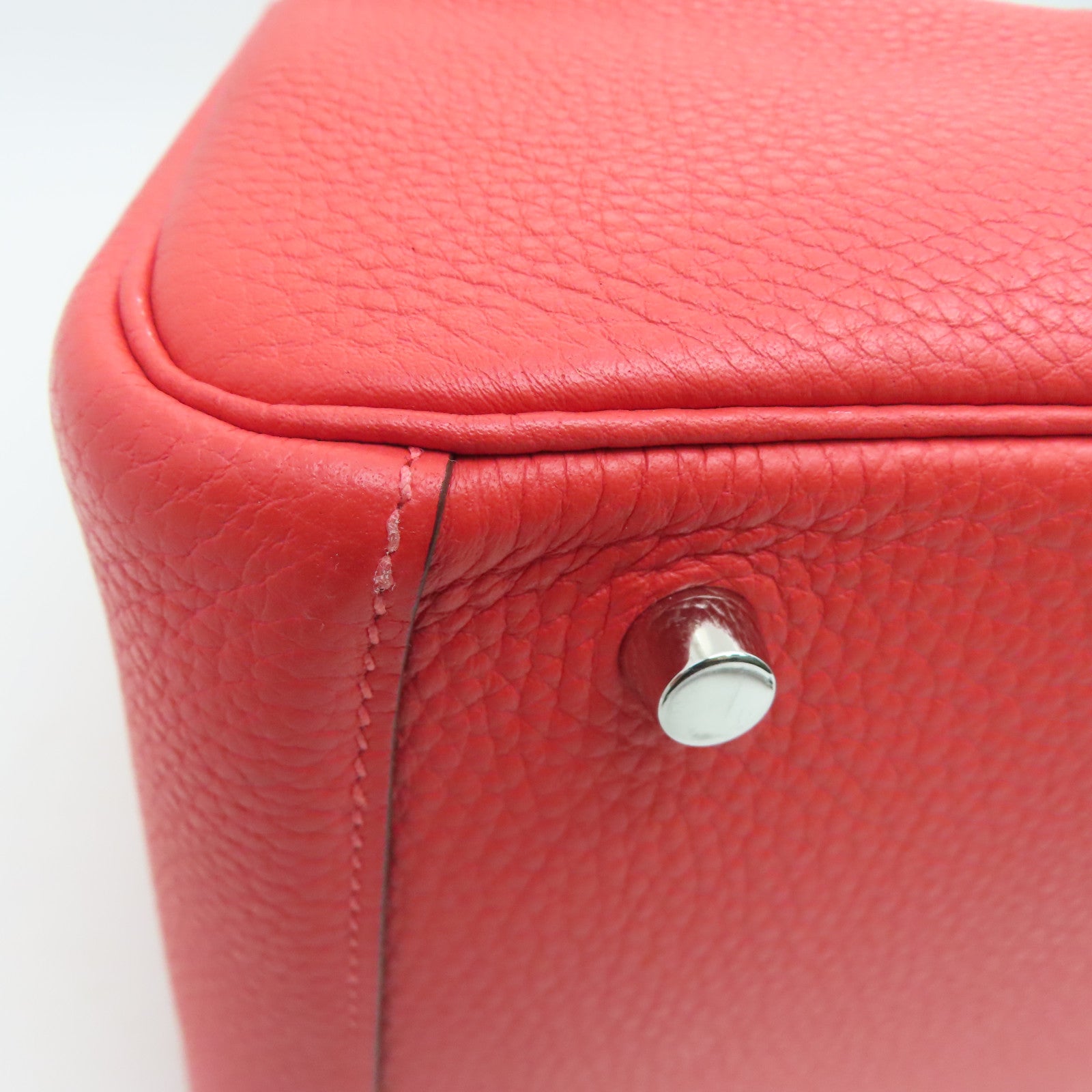 HERMES Clemence皮革Lindy 30银扣肩背袋红色