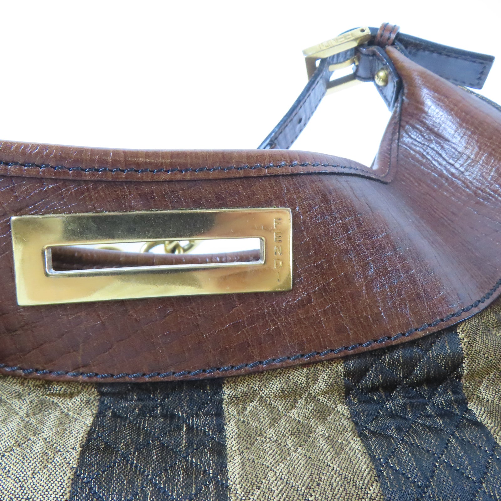 FENDI 帆布Shoulder Bag金扣肩背袋啡色