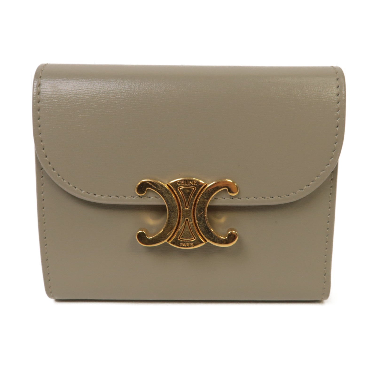 CELINE 牛皮皮革Wallet金扣錢包灰色