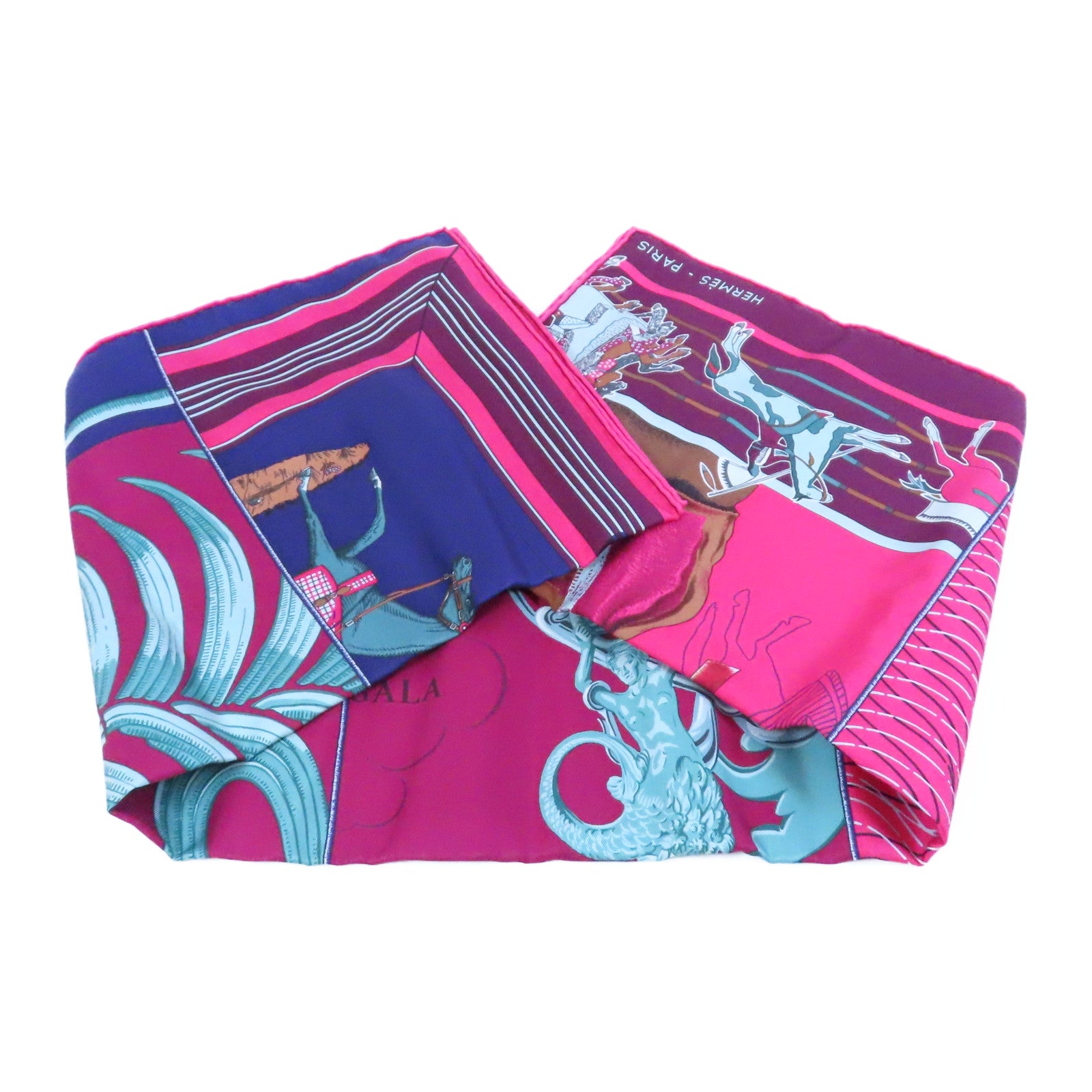HERMES 絲質Scarf絲巾桃紅色/紫色