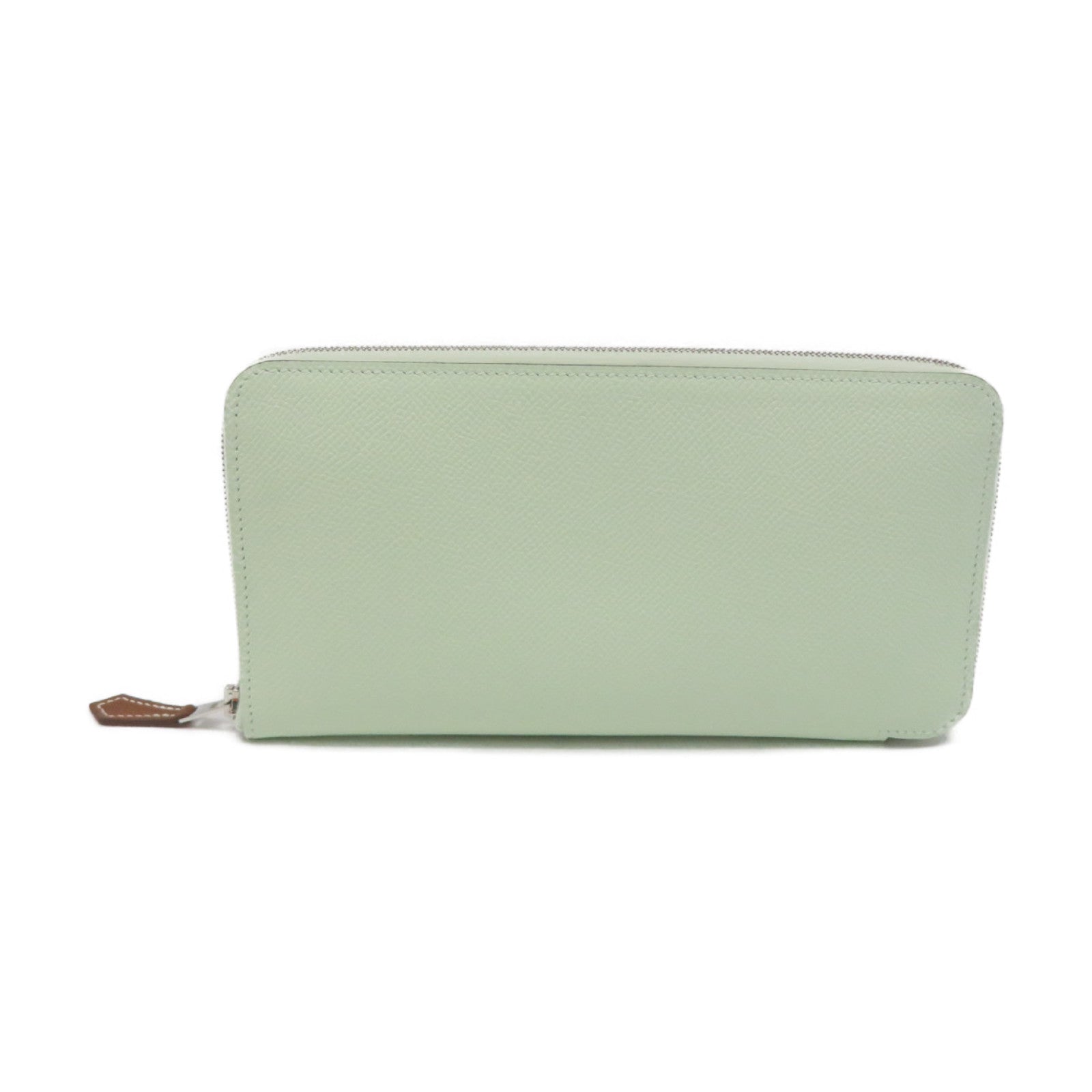 HERMES Epsom皮革Silk-In Long wallet银扣拉链长钱包Vert Fizz浅绿色
