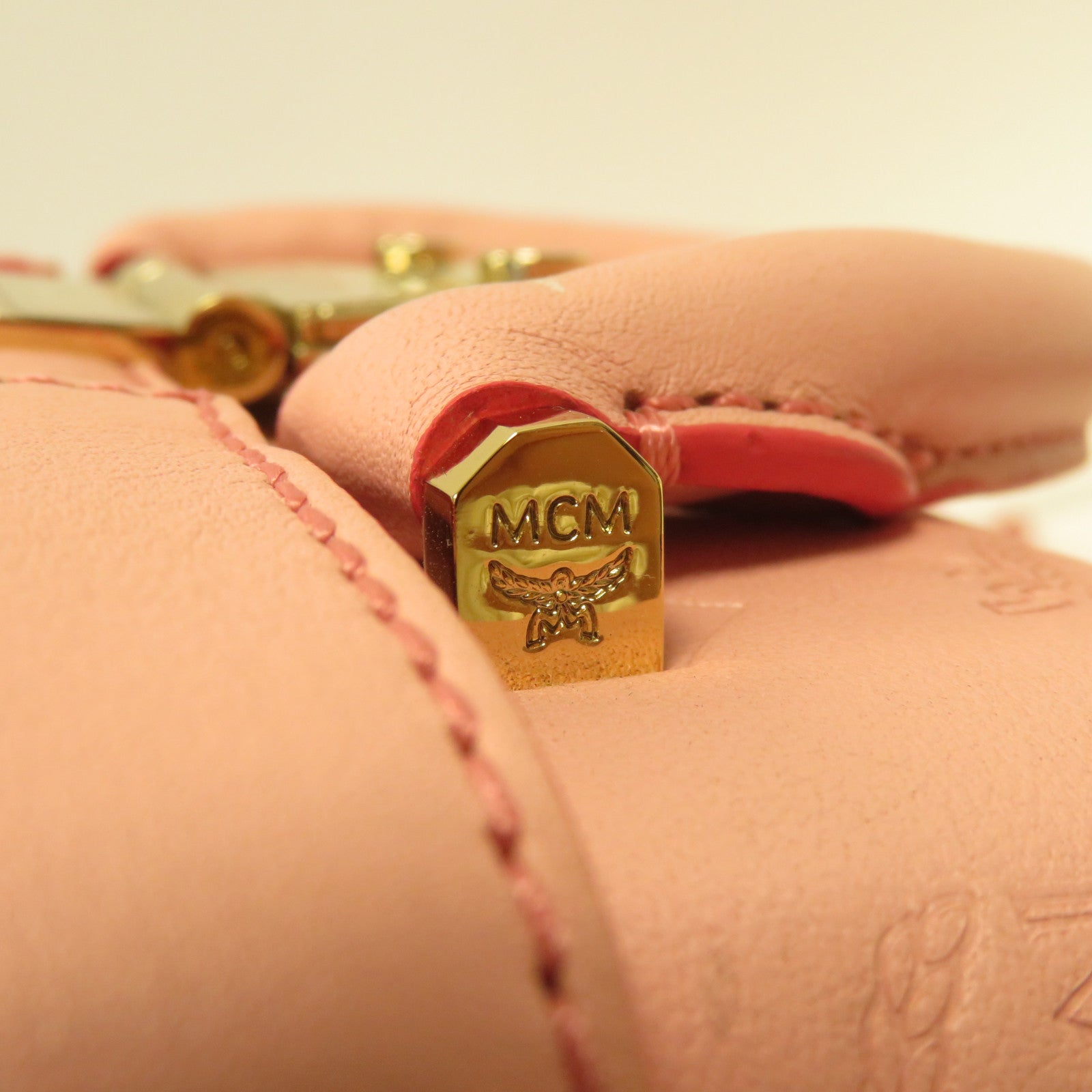 MCM 皮革Shoulder Bag金扣手挽肩背兩用袋粉紅色