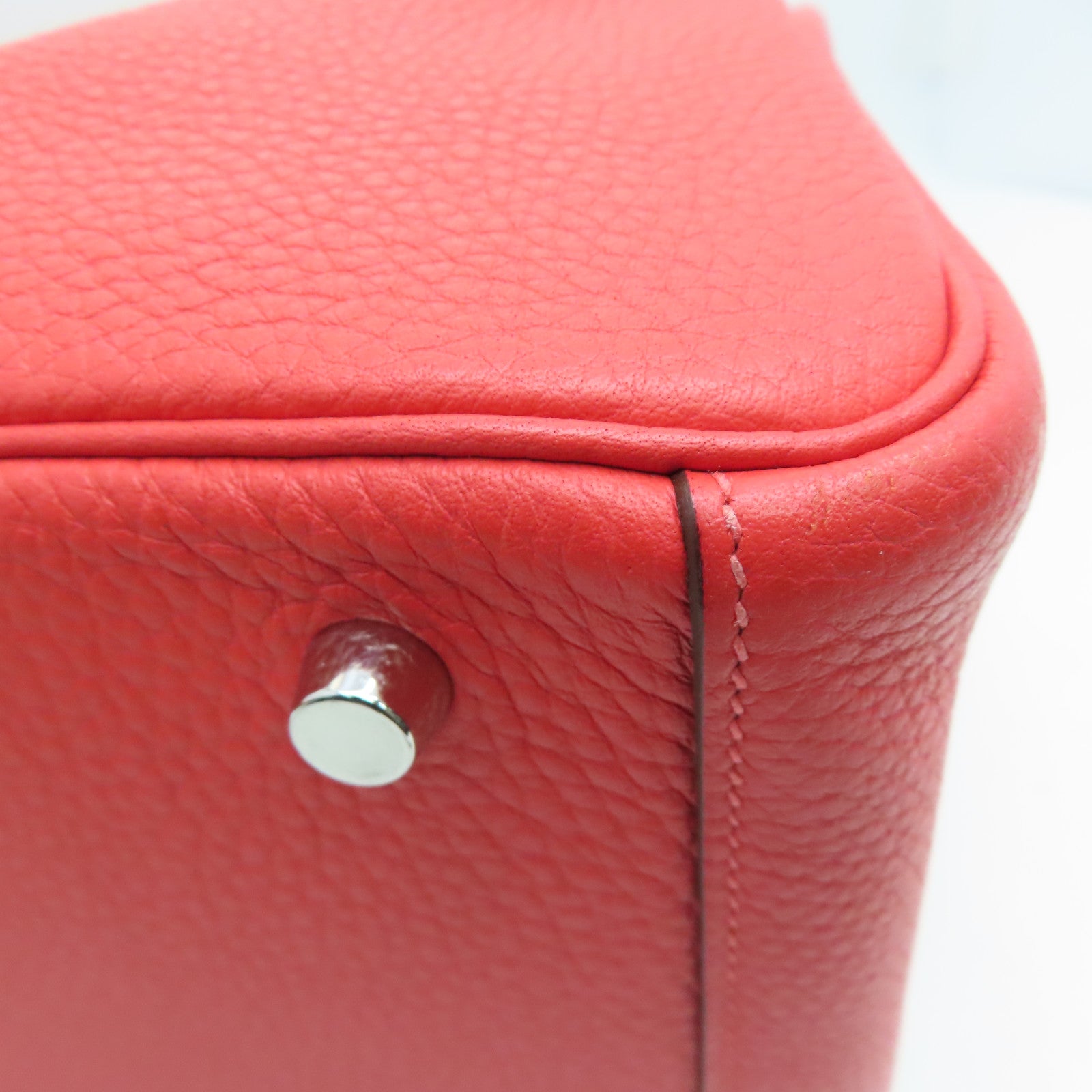 HERMES Clemence皮革Lindy 30银扣肩背袋红色