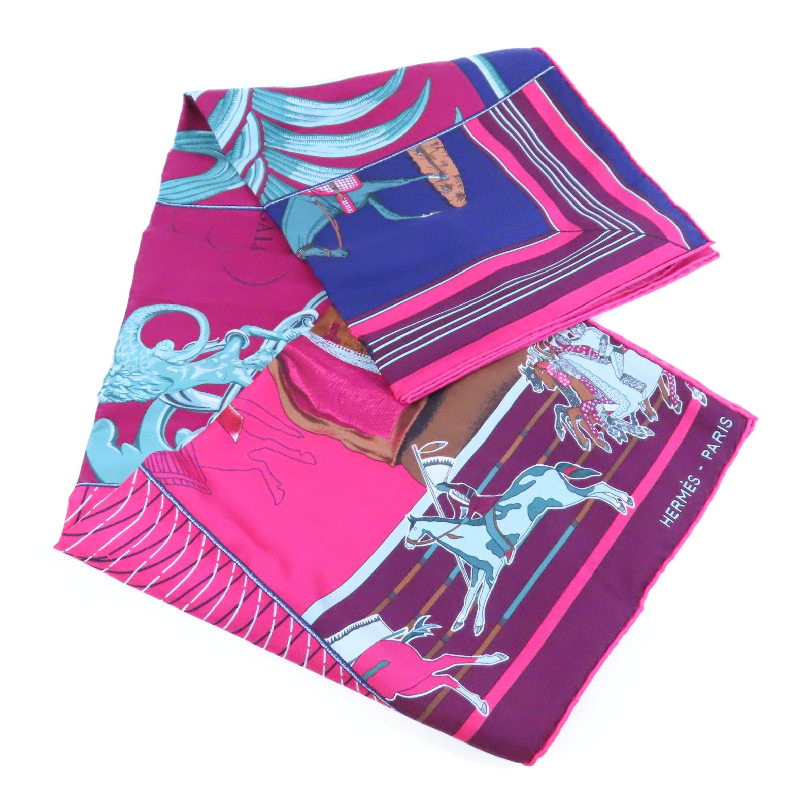 HERMES 絲質Scarf絲巾桃紅色/紫色