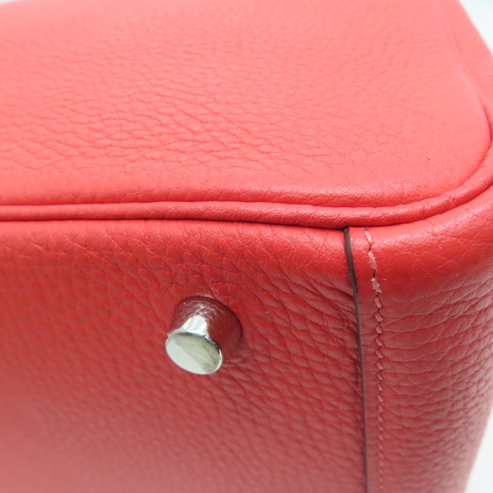 HERMES Clemence皮革Lindy 30银扣肩背袋红色