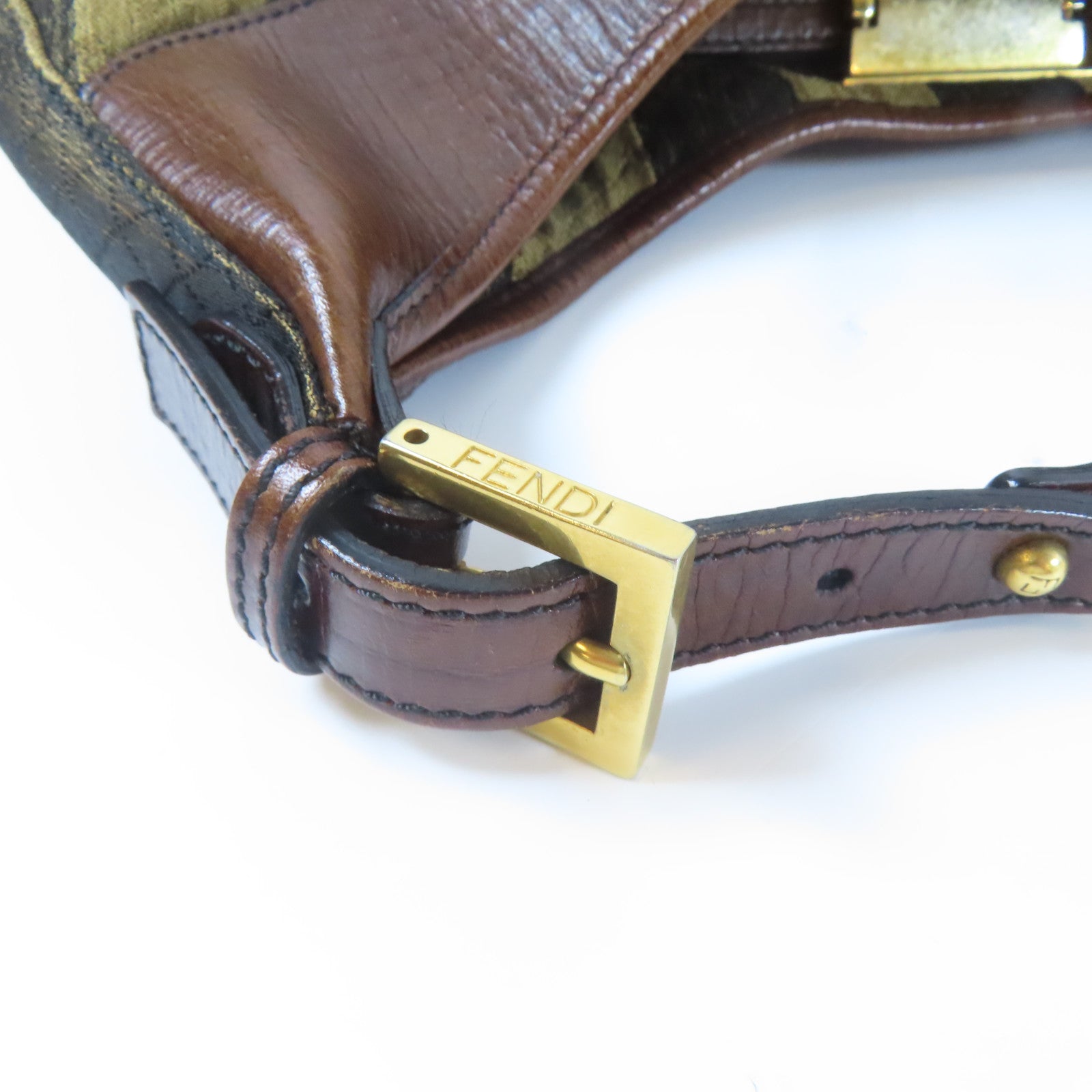 FENDI 帆布Shoulder Bag金扣肩背袋啡色