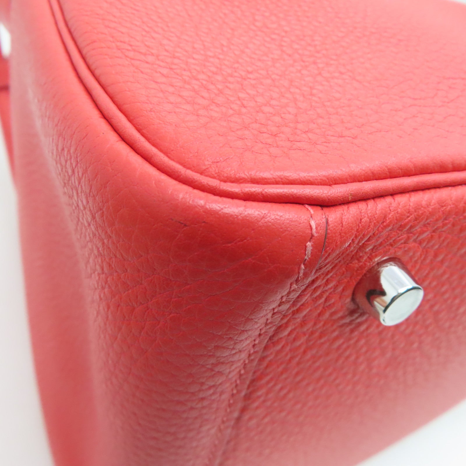 HERMES Clemence皮革Lindy 30银扣肩背袋红色
