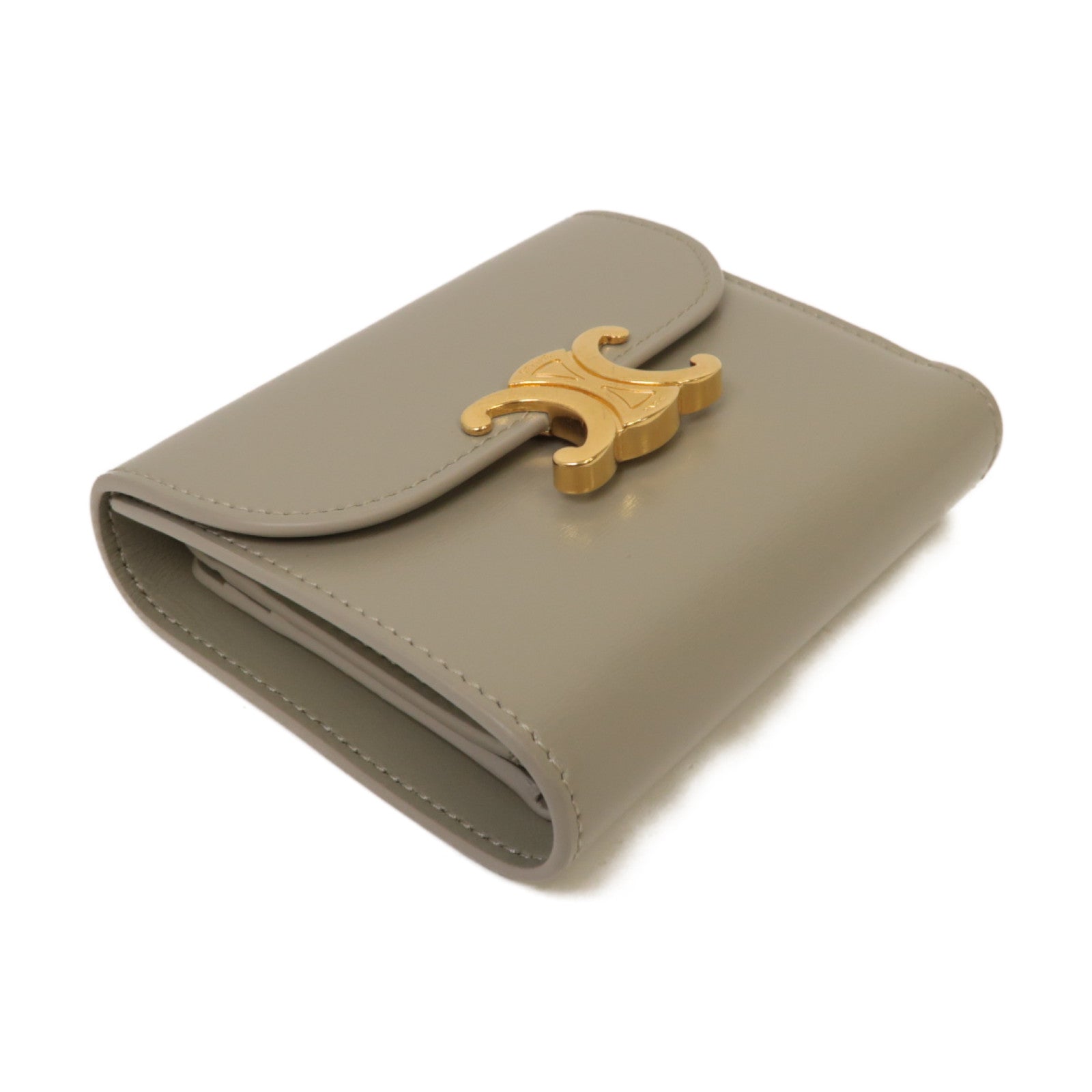 CELINE 牛皮皮革Wallet金扣錢包灰色