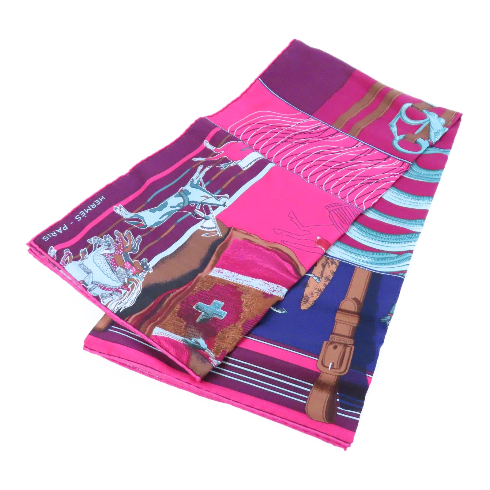 HERMES 絲質Scarf絲巾桃紅色/紫色