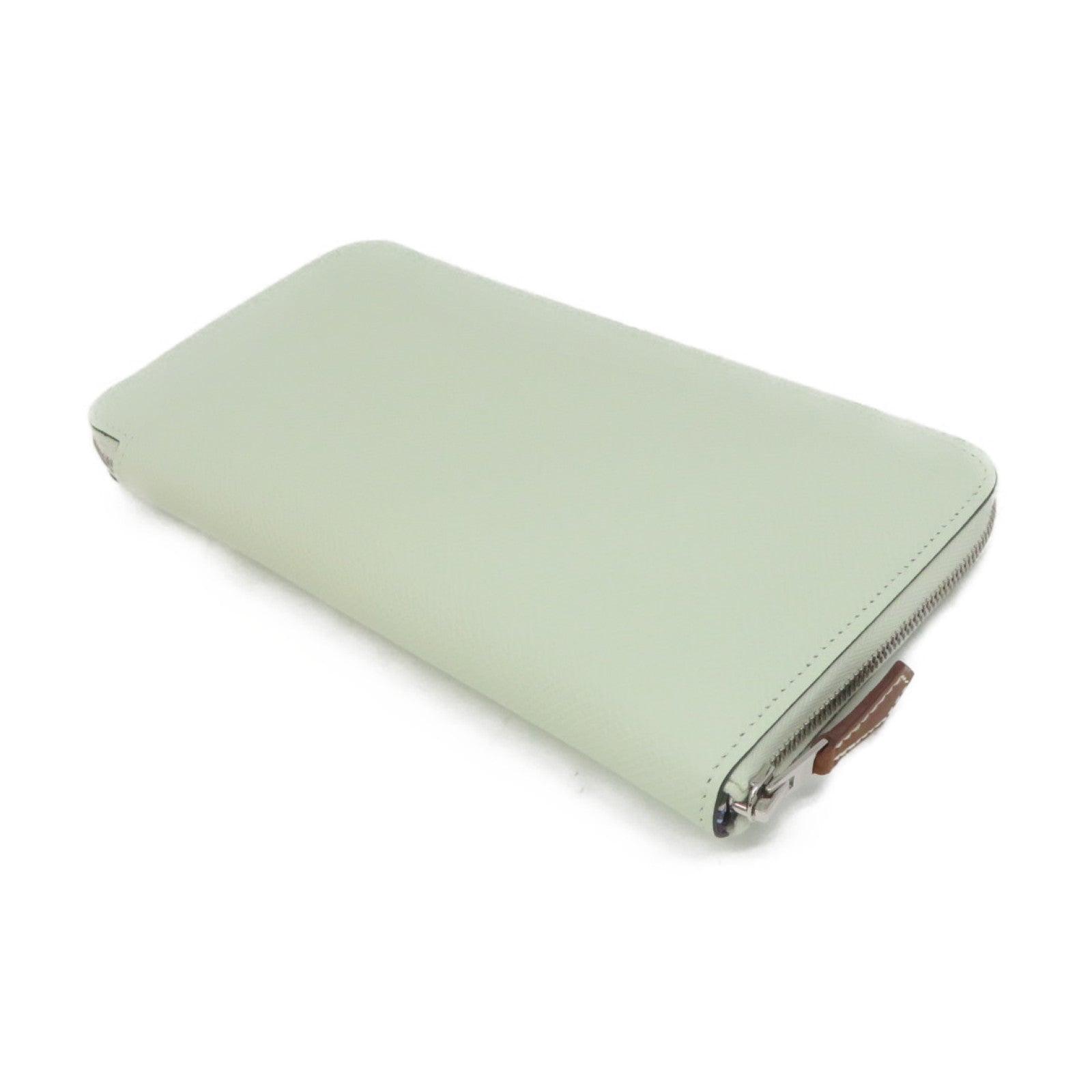 HERMES Epsom皮革Silk-In Long wallet银扣拉链长钱包Vert Fizz浅绿色
