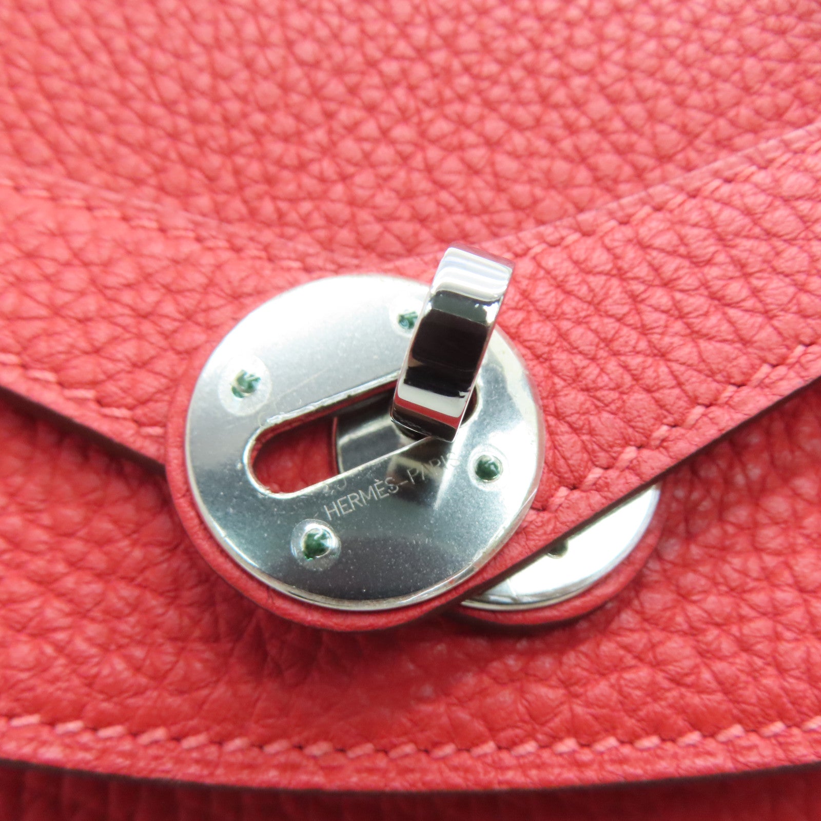 HERMES Clemence皮革Lindy 30银扣肩背袋红色