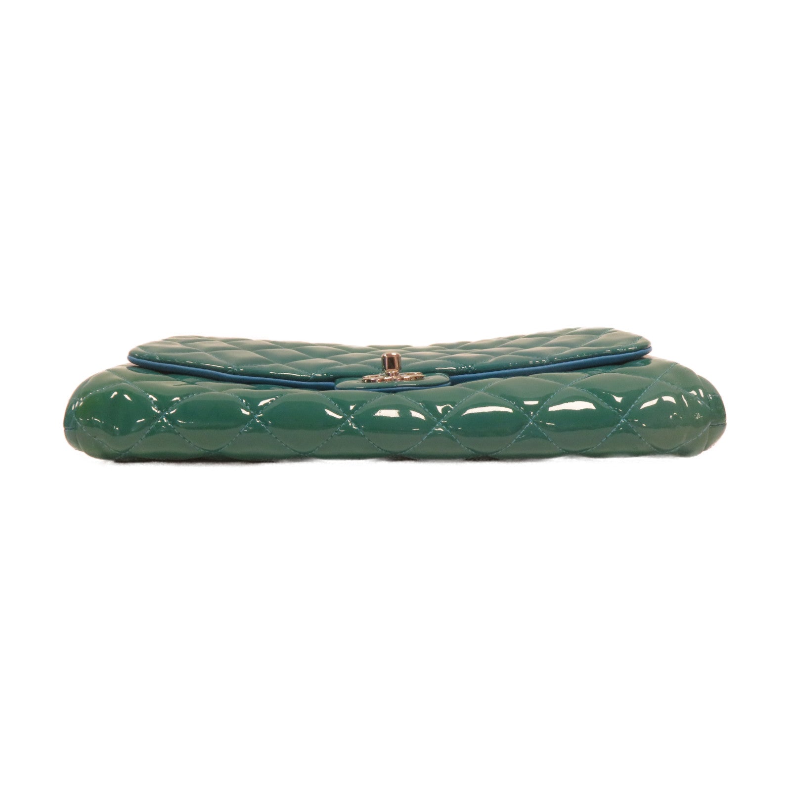 CHANEL 菱格漆皮皮革Chain Shoulder銀扣鏈帶肩背袋綠色