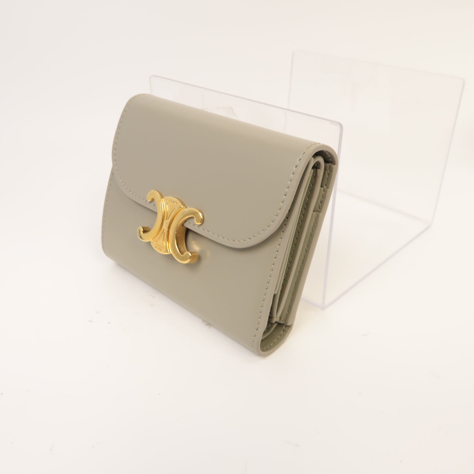 CELINE 牛皮皮革Wallet金扣錢包灰色