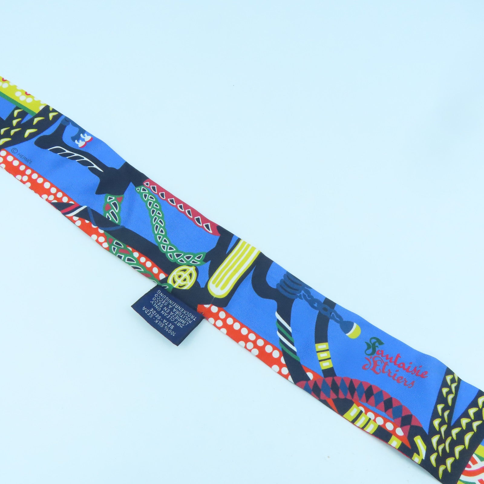 HERMES Silk Twilly Scarf Blue/Red/Multicolor