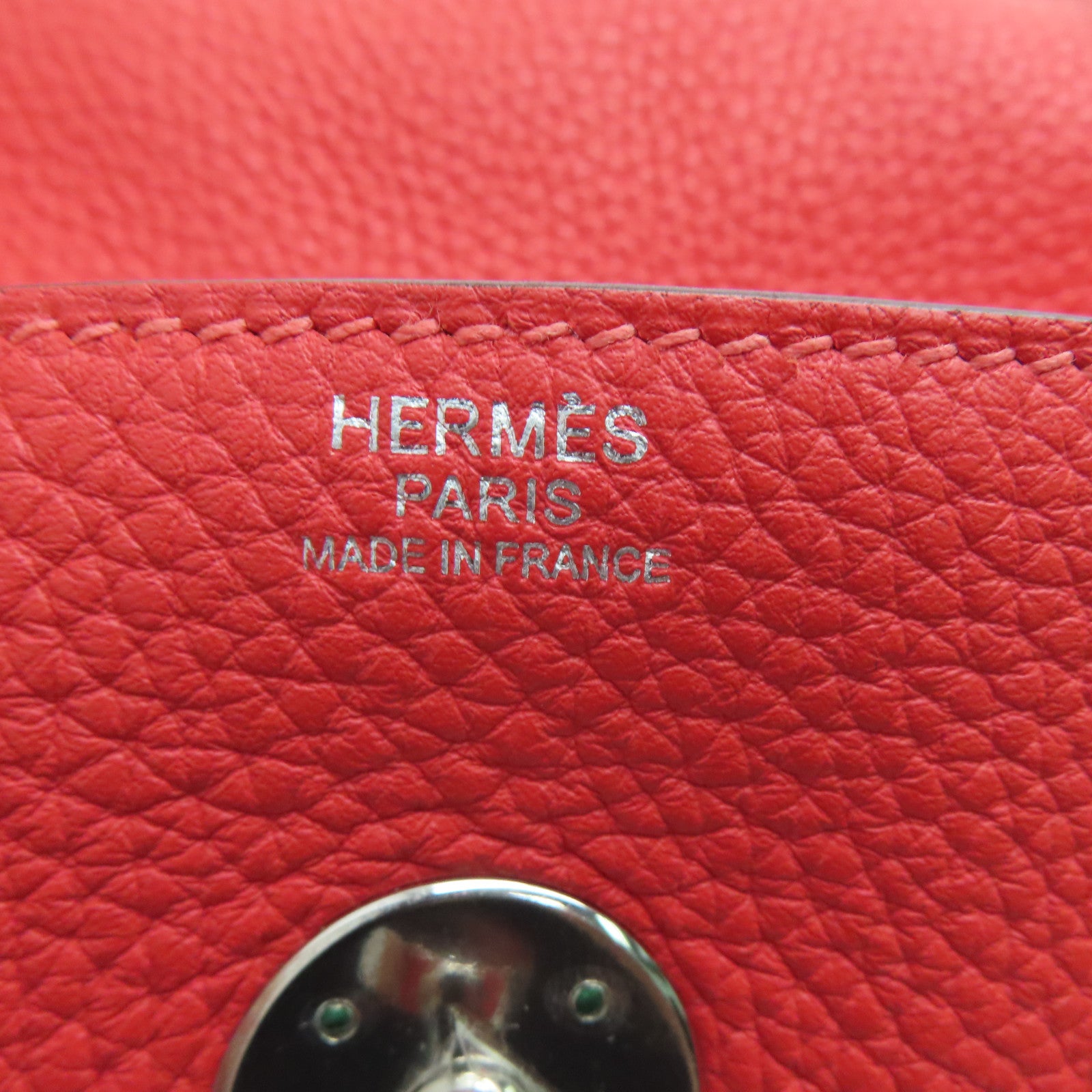 HERMES Clemence皮革Lindy 30银扣肩背袋红色