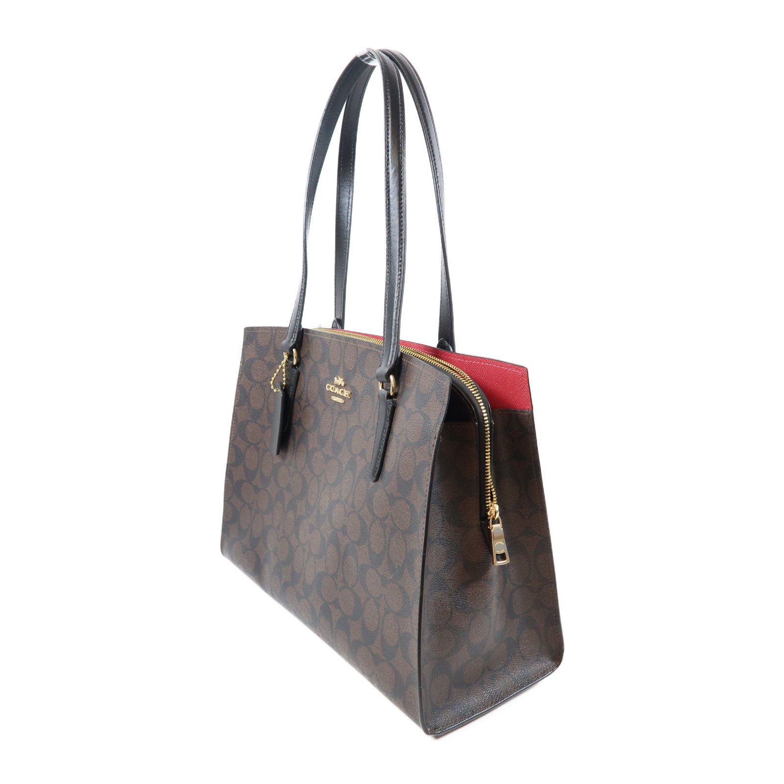 COACH 塗層帆布2 Way Shoulder Bag金扣手挽肩背兩用袋啡色