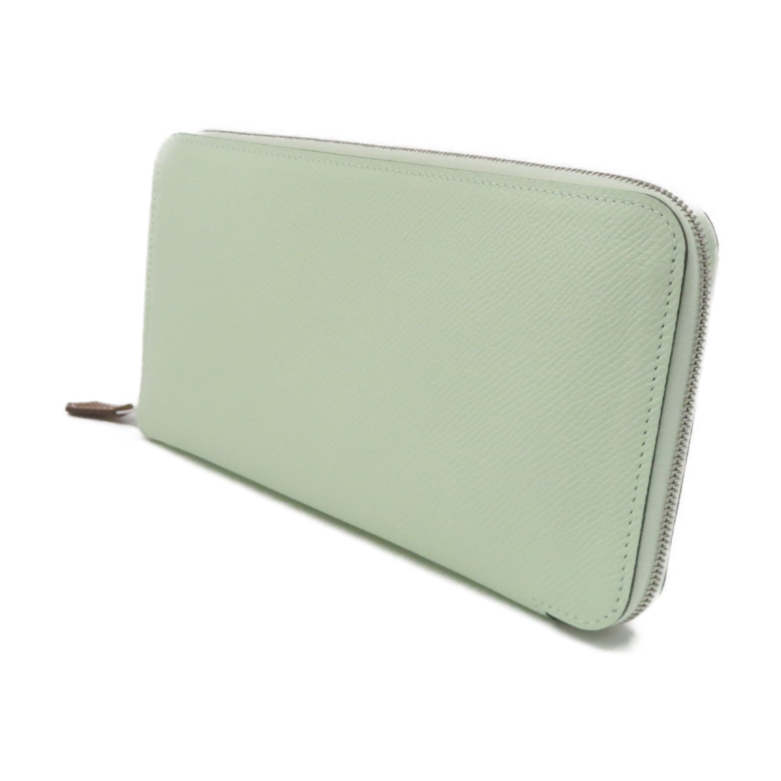 HERMES Epsom皮革Silk-In Long wallet银扣拉链长钱包Vert Fizz浅绿色