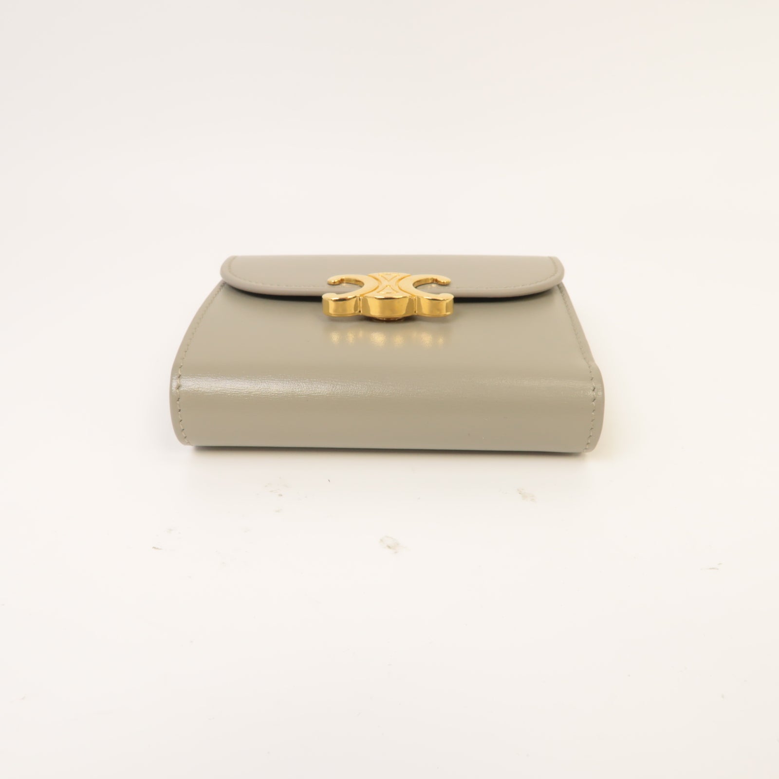 CELINE 牛皮皮革Wallet金扣錢包灰色