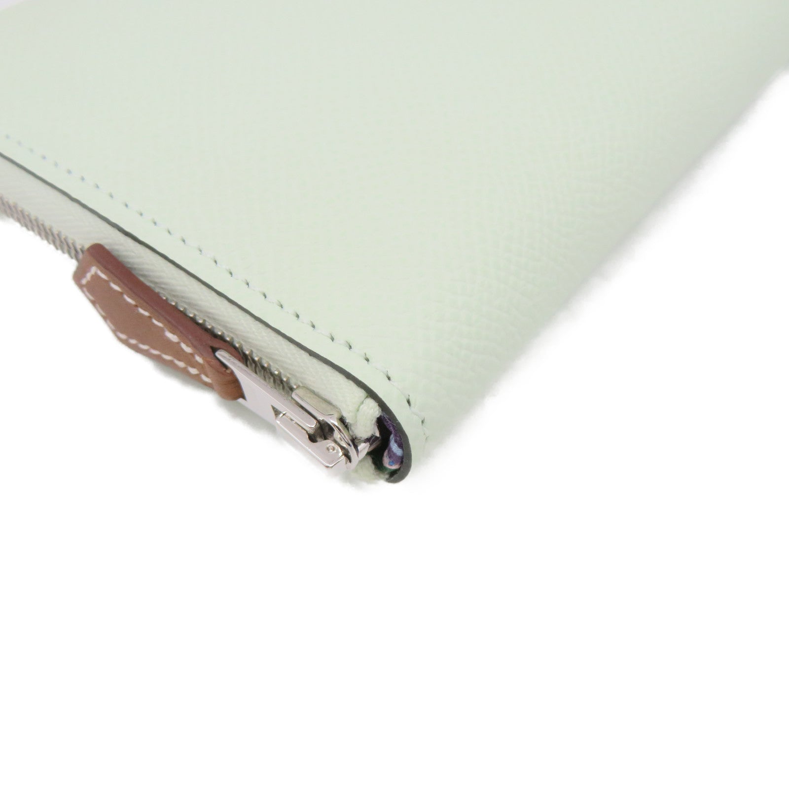 HERMES Epsom皮革Silk-In Long wallet银扣拉链长钱包Vert Fizz浅绿色