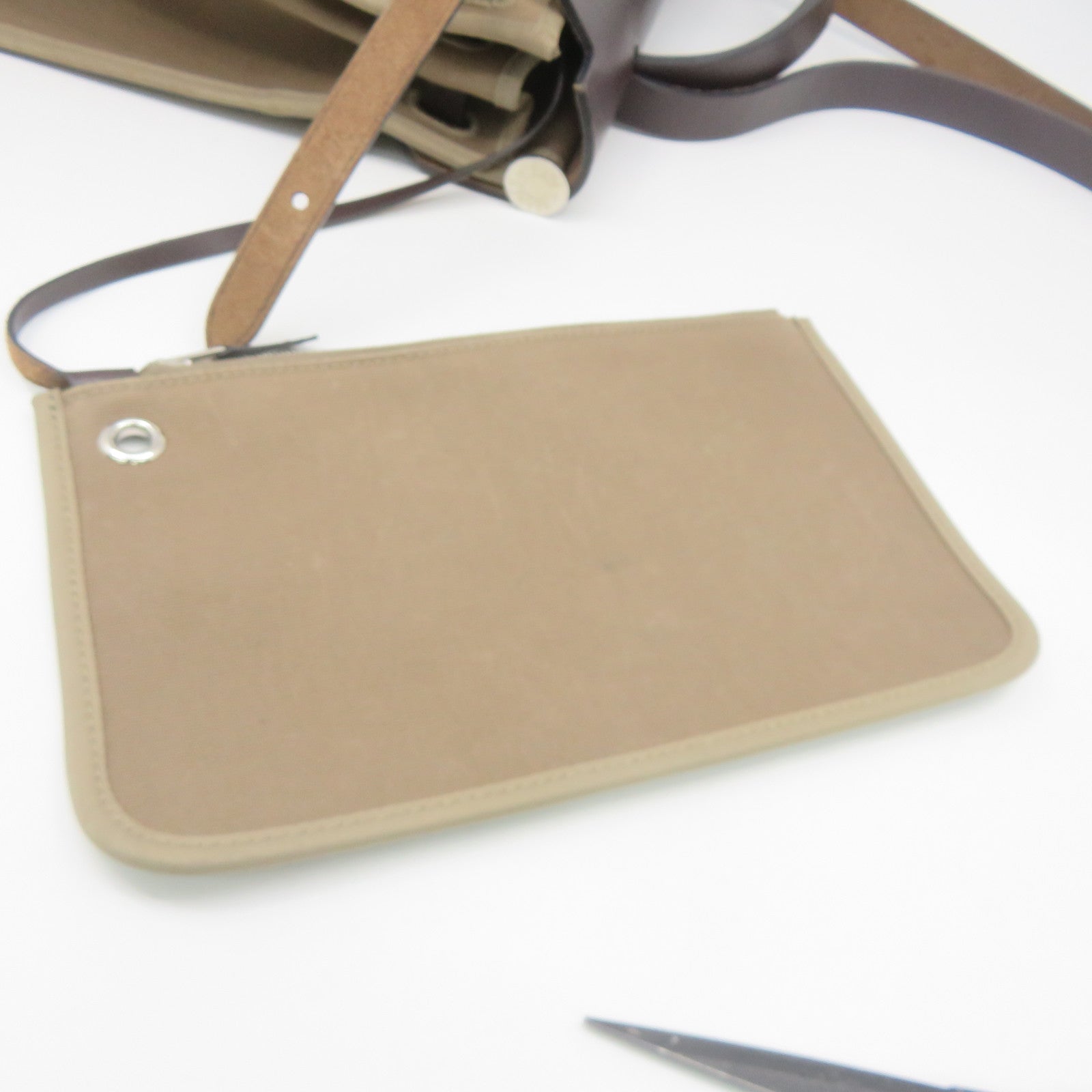 HERMES 【激減優惠】帆布Herbag PM銀扣手挽肩背兩用袋Etoupe大象灰