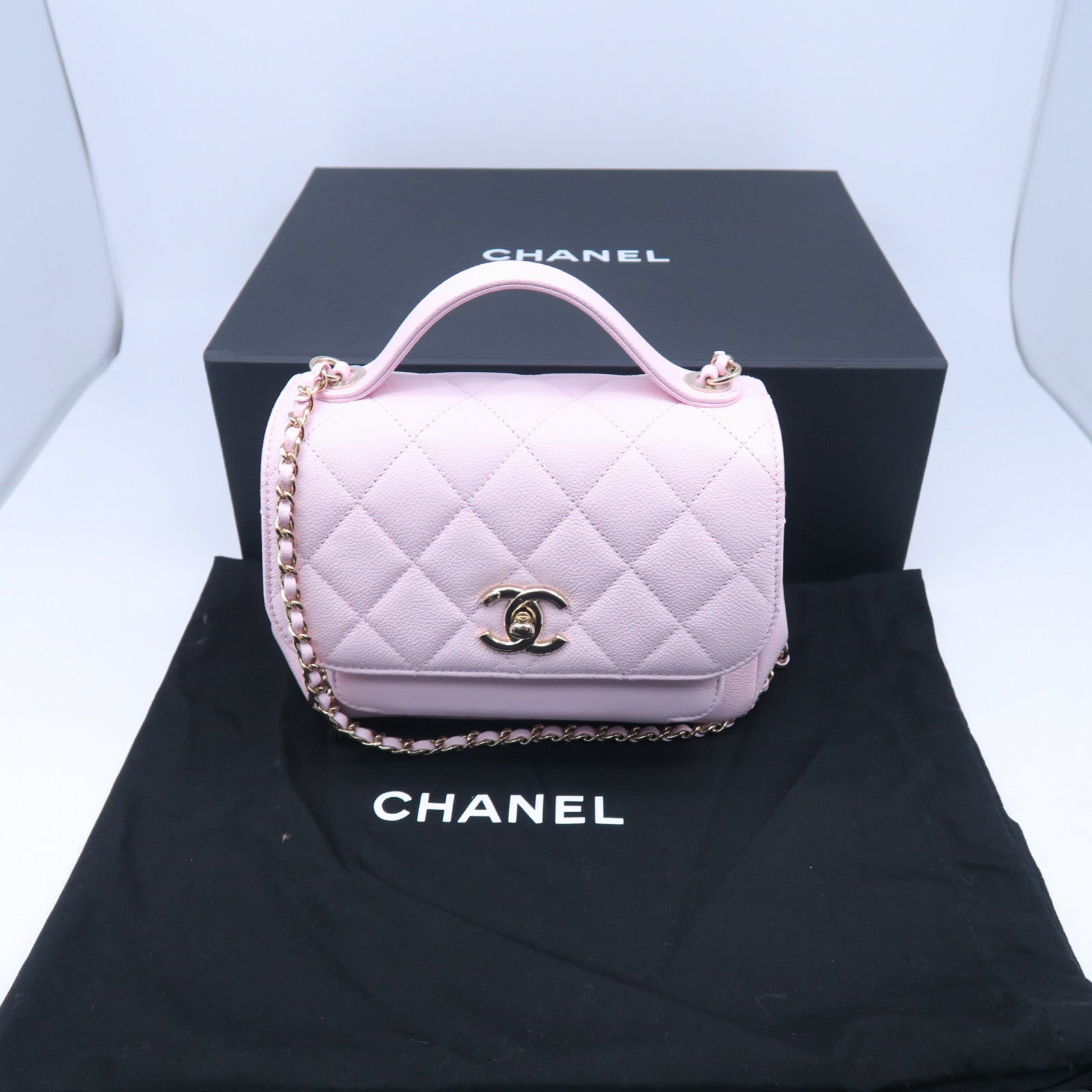CHANEL 菱格牛皮皮革Chain Shoulder金扣鏈帶肩背袋粉紅色