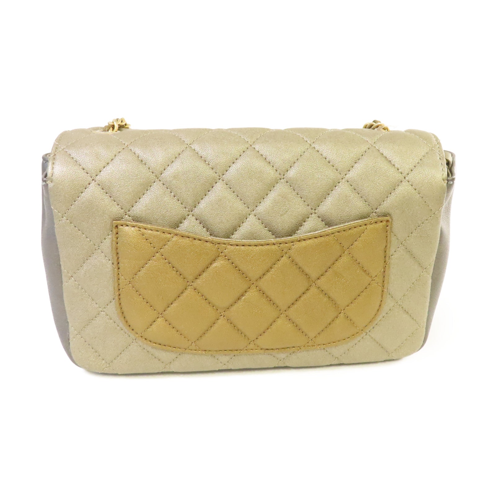 CHANEL 菱格牛皮皮革Camellia Flower Bag金扣鏈帶肩背袋灰色/金色