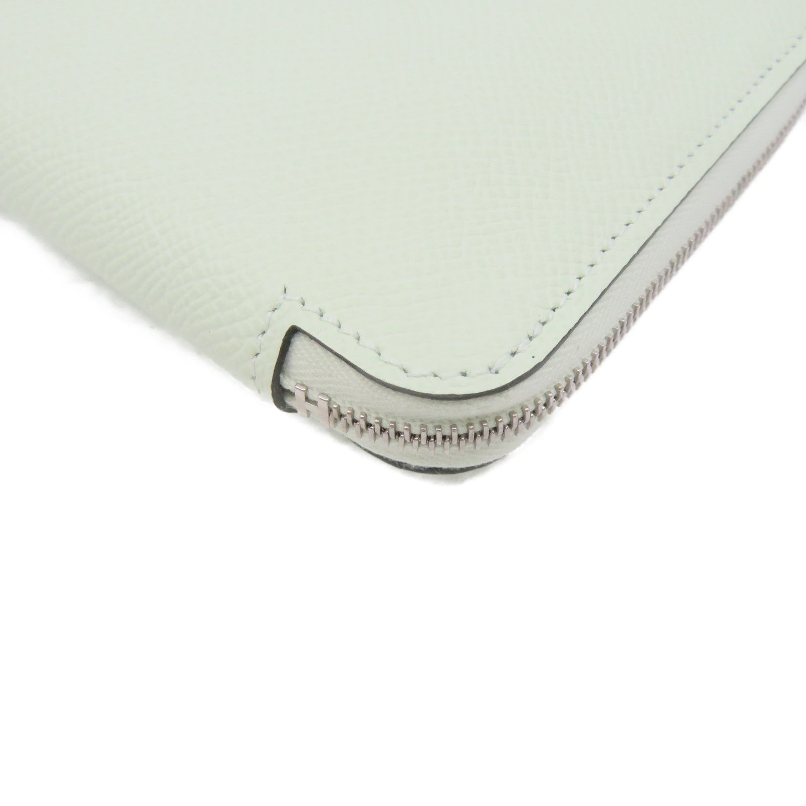HERMES Epsom皮革Silk-In Long wallet银扣拉链长钱包Vert Fizz浅绿色