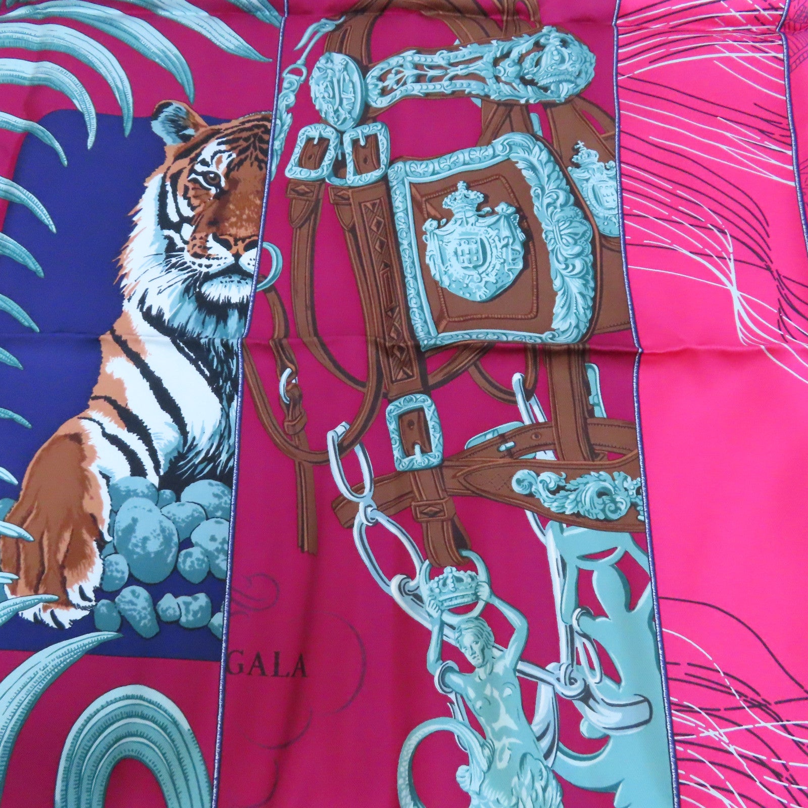 HERMES 絲質Scarf絲巾桃紅色/紫色