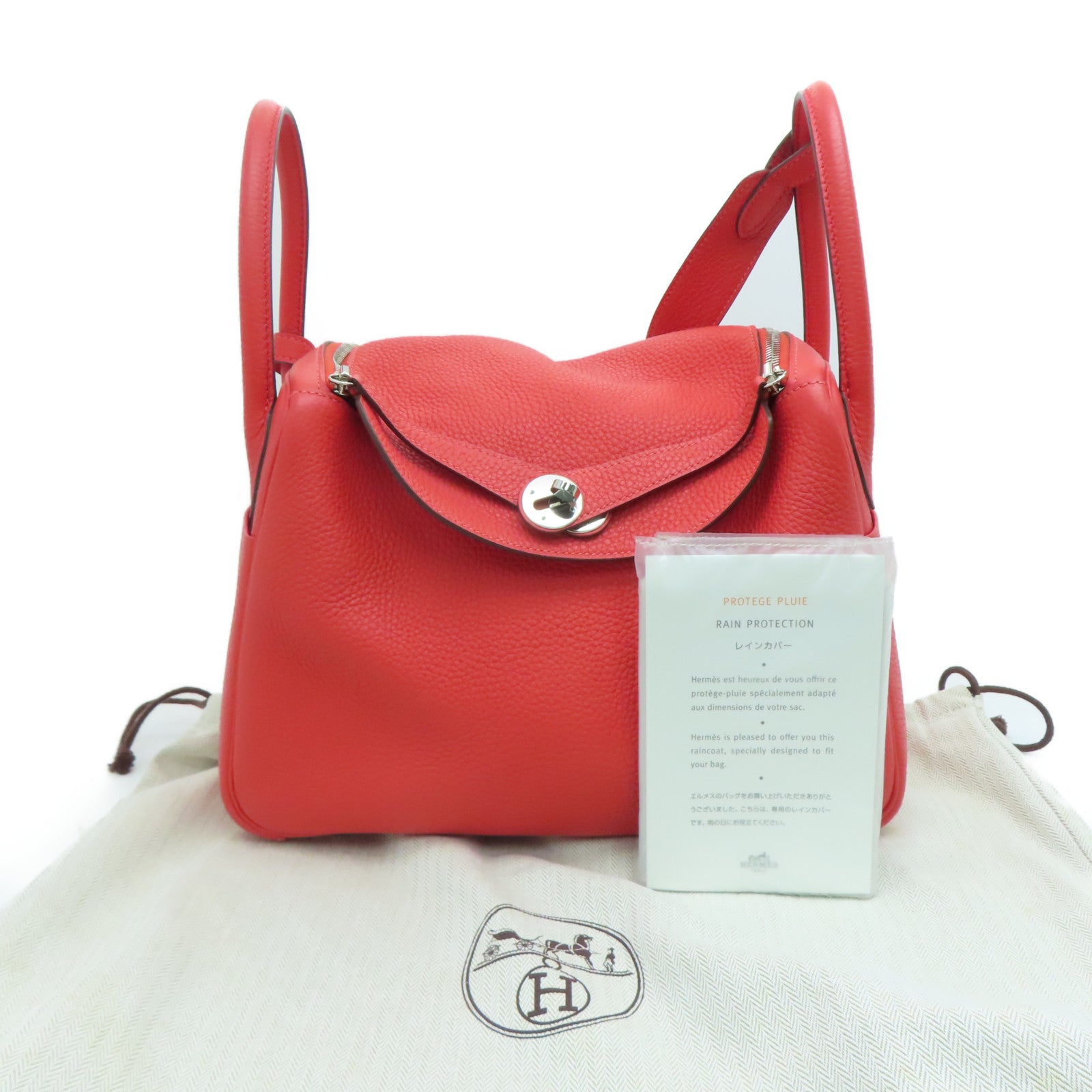 HERMES Clemence皮革Lindy 30银扣肩背袋红色