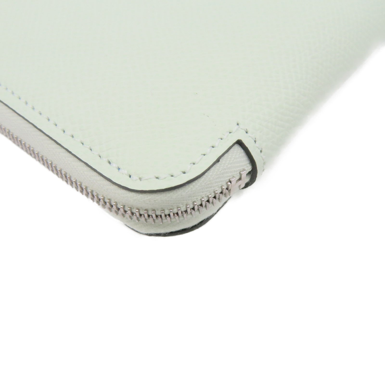 HERMES Epsom皮革Silk-In Long wallet银扣拉链长钱包Vert Fizz浅绿色