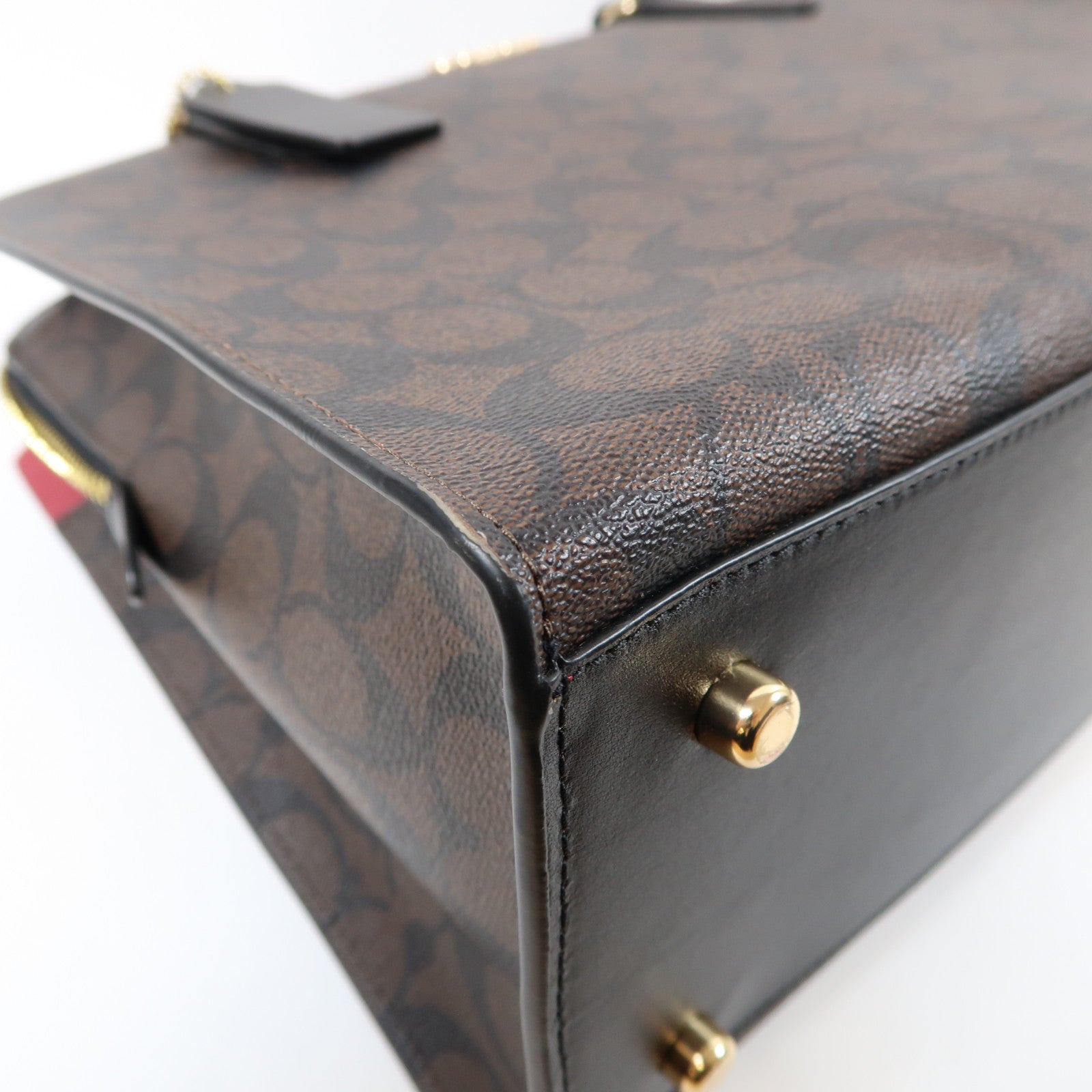 COACH 塗層帆布2 Way Shoulder Bag金扣手挽肩背兩用袋啡色